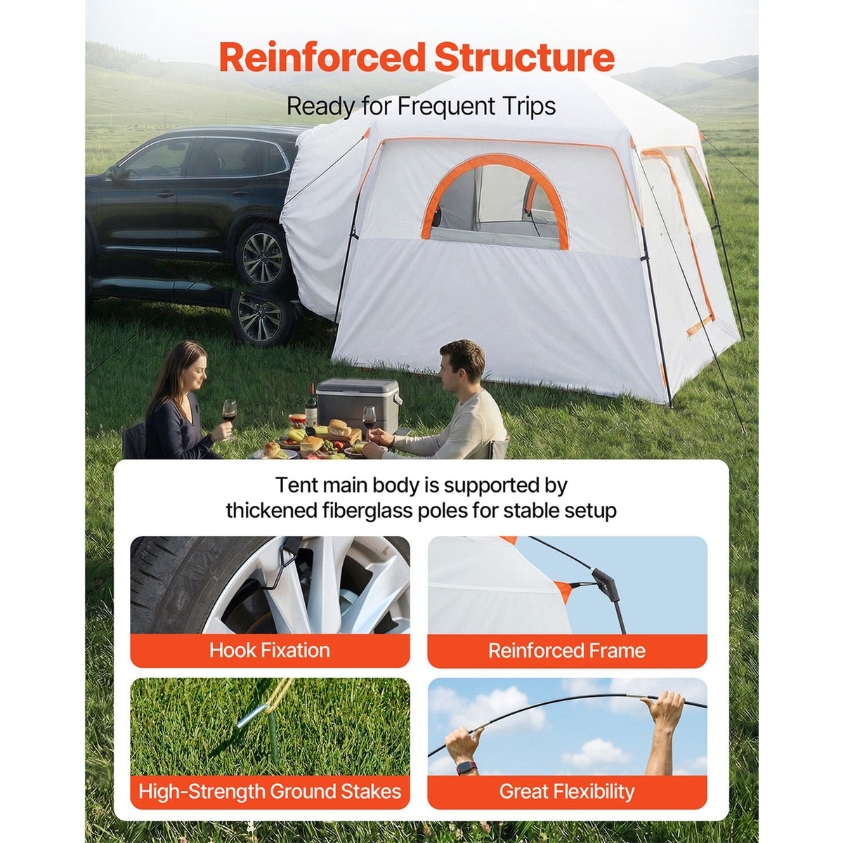 Large SUV Tent for 6 Person, 10 x 9 FT 3-Season SUV Tailgate Tent with Ventilated Doors & Mesh Windows, PU2000mm Waterproof Dual-Use Car Rear Hatch Tents for Outdoor Camping Hiking