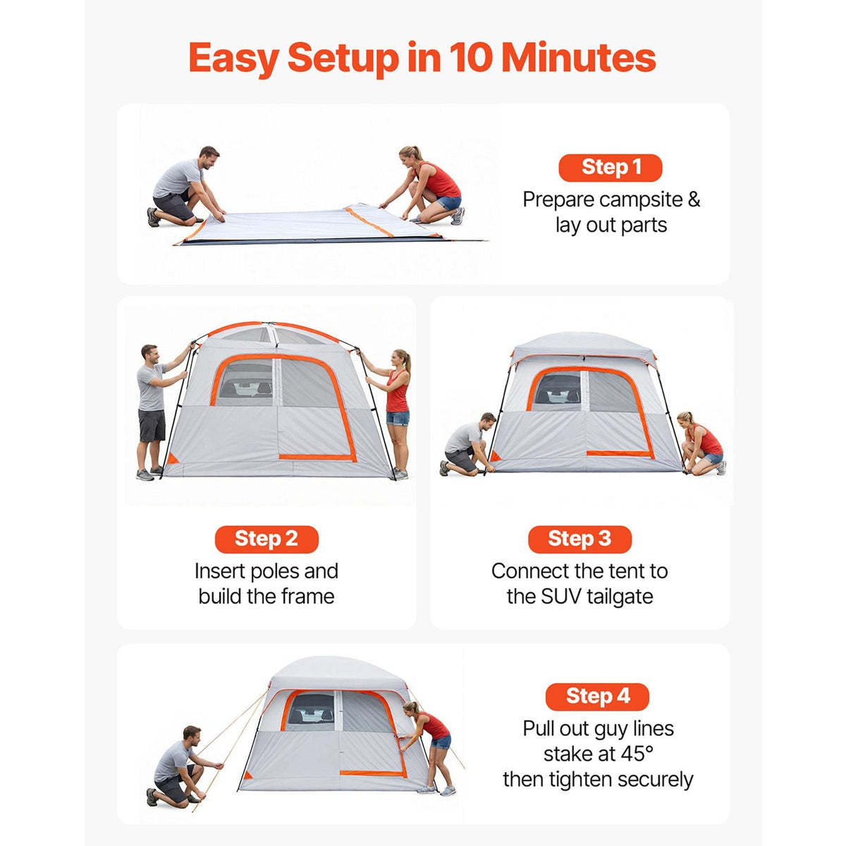 Large SUV Tent for 6 Person, 10 x 9 FT 3-Season SUV Tailgate Tent with Ventilated Doors & Mesh Windows, PU2000mm Waterproof Dual-Use Car Rear Hatch Tents for Outdoor Camping Hiking