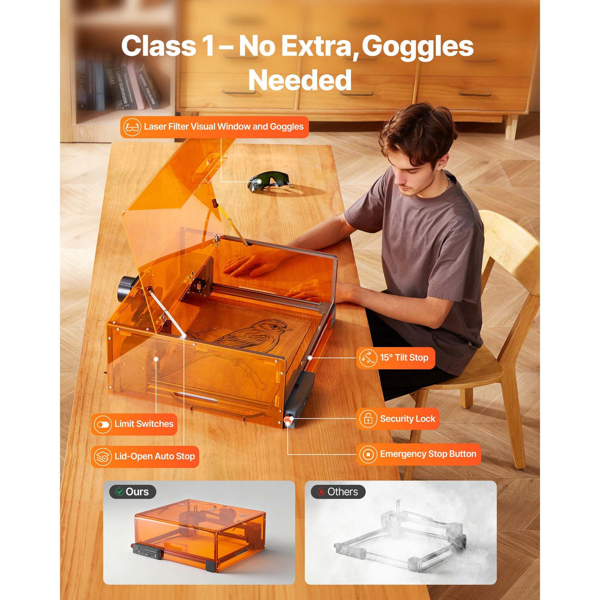 Laser Engraver, 10W, Laser Engraving and Cutting Machine with Enclosure, Laser Cutter Engraver Machine, 11.8 x 11.8 in Working Area, 7000 mm/min, for Wood, Leather, Glass, Certain Metal, Class 1