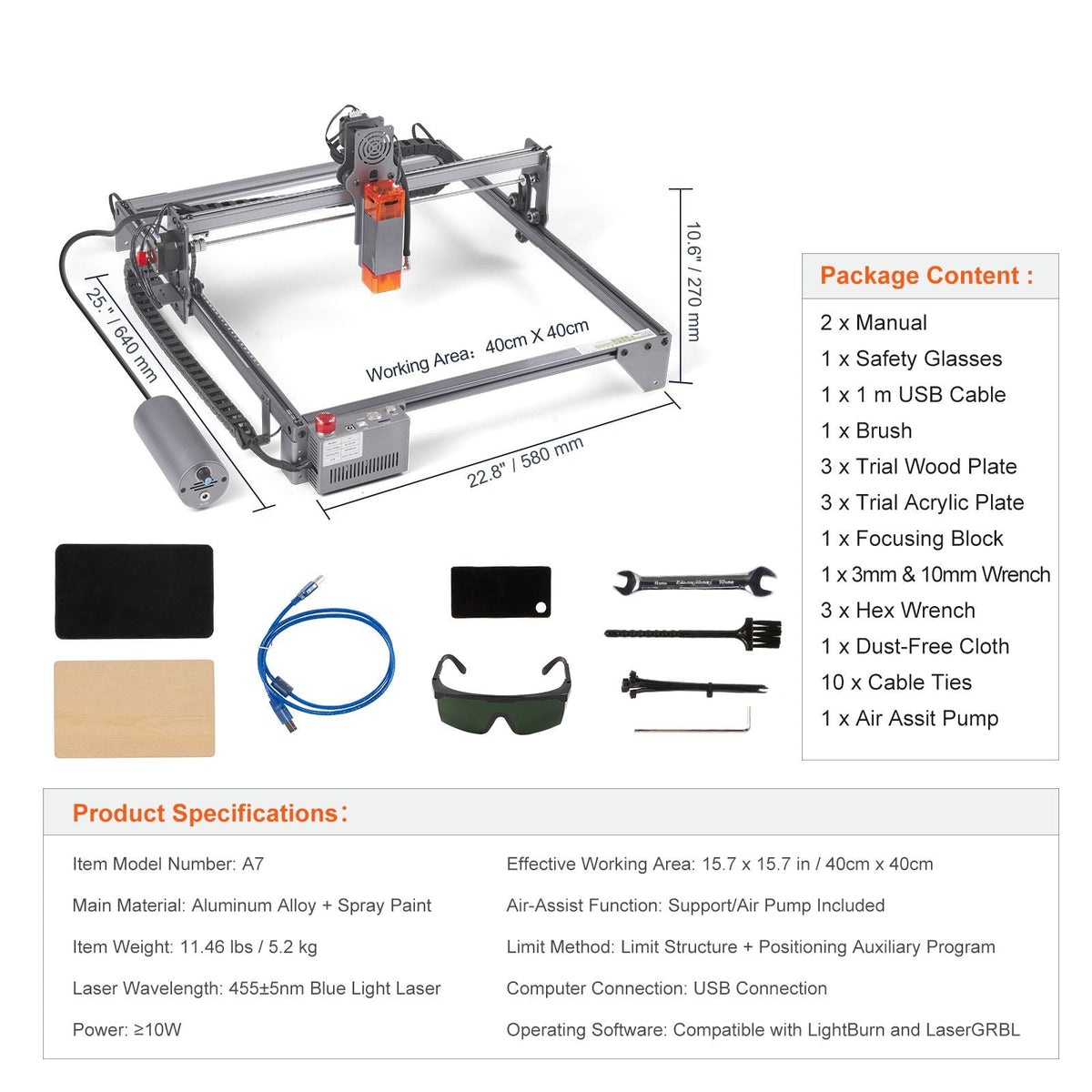 Laser Engraver, 10W Output Laser Engraving Machine, 15.7" x 15.7" Large Working Area, 10000mm/min Movement Speed, Compressed Spot with Eye Protection, Laser Cutter for Wood, Certain Metal