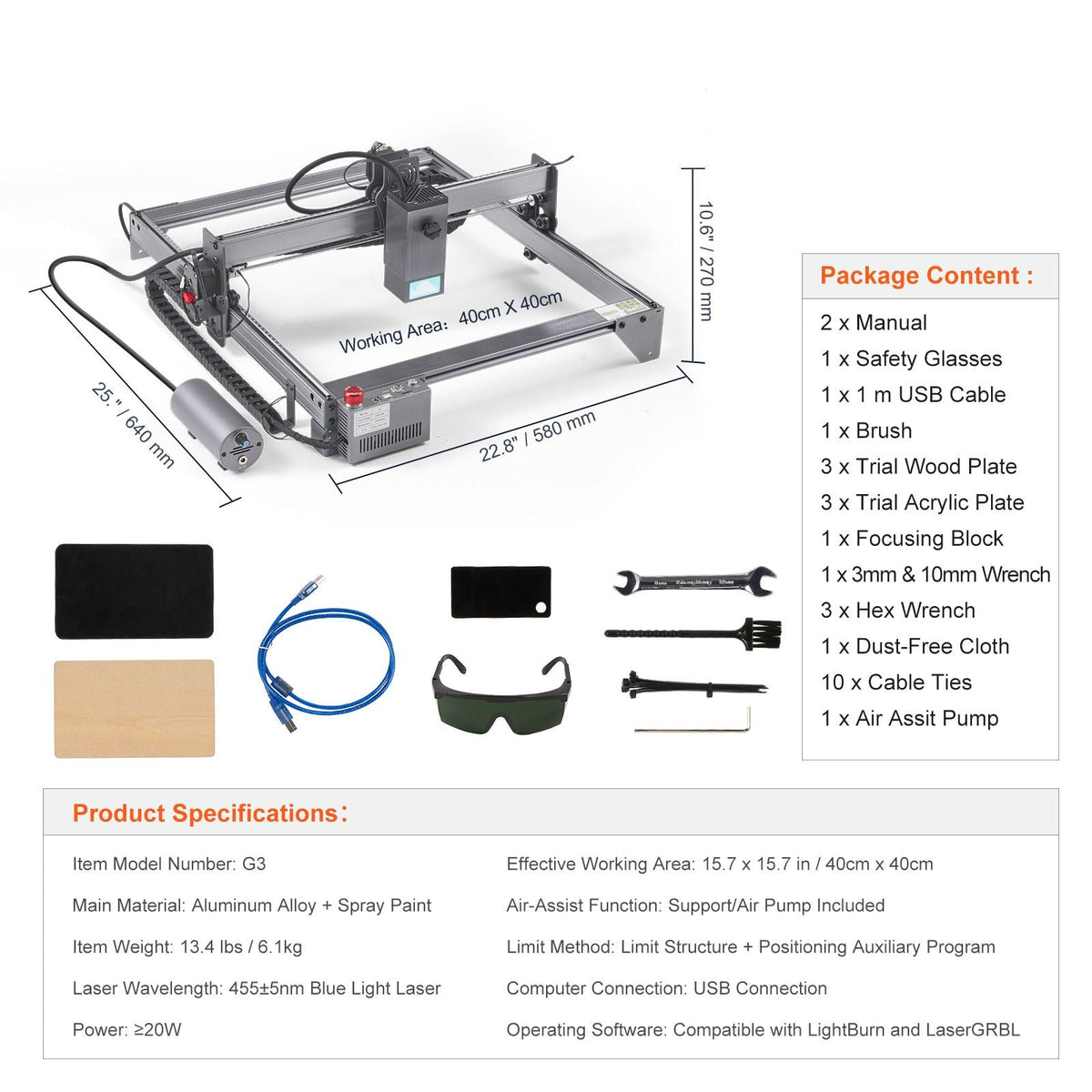 Laser Engraver, 20W Output Laser Engraving Machine, 15.7" x 15.7" Large Working Area, 10000mm/min Movement Speed, Compressed Spot with Eye Protection, Laser Cutter for Wood, Certain Metal