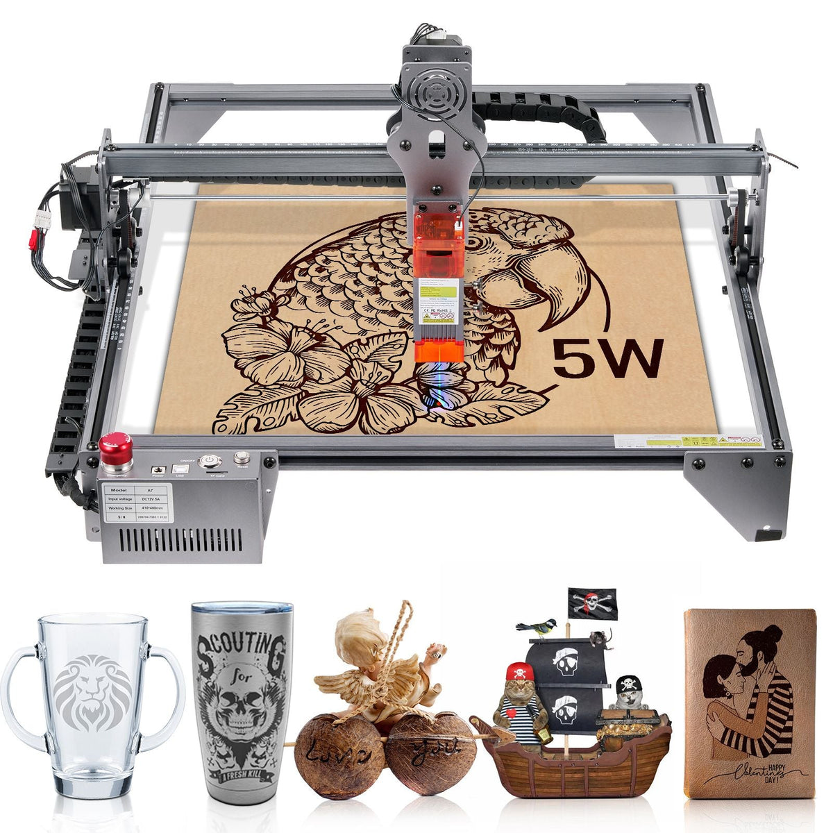 Laser Engraver, 5W Output Laser Engraving Machine, 16.1" x 15.7" Large Working Area, 10000mm/min Movement Speed, Compressed Spot with Eye Protection, Laser Cutter for Wood, Certain Metal