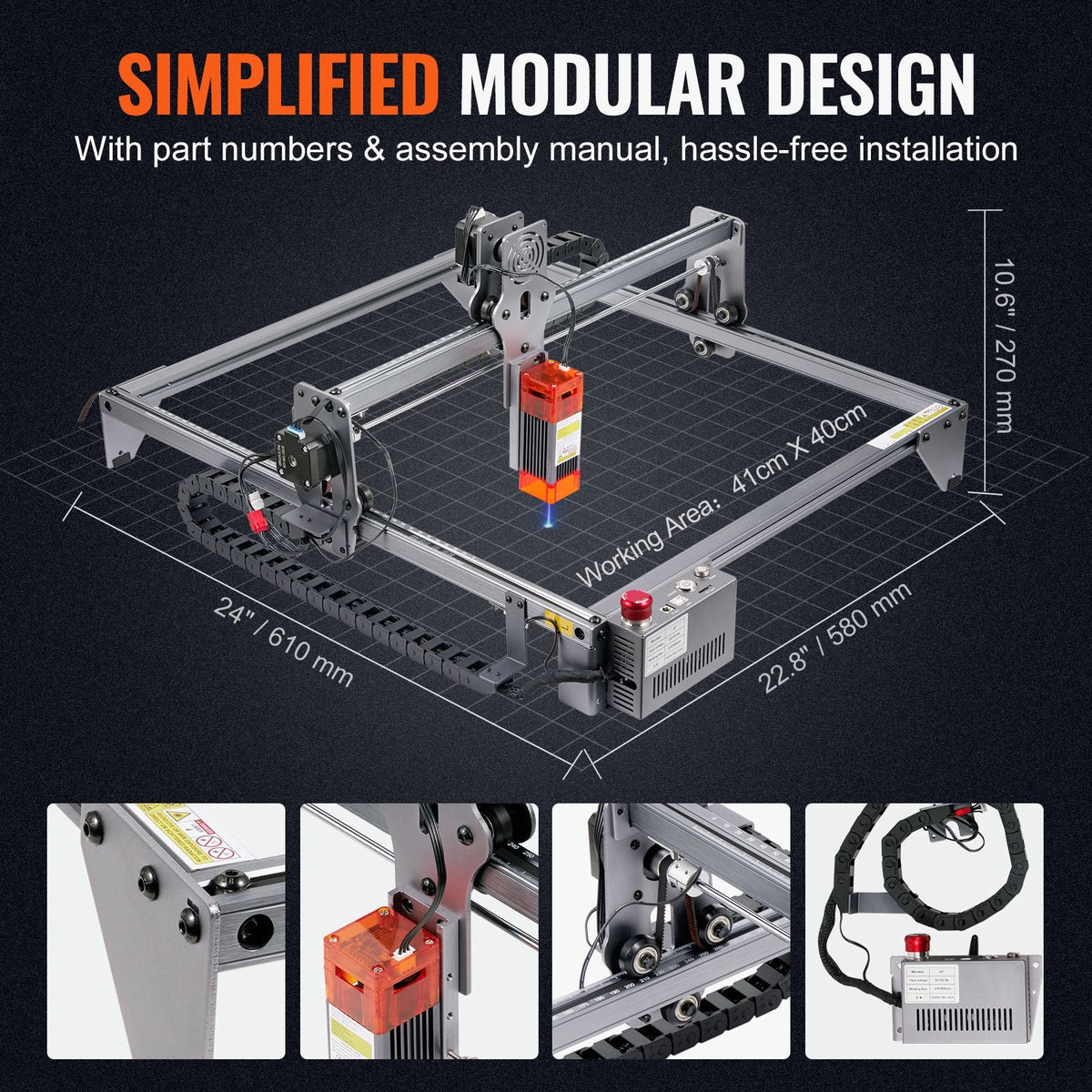 Laser Engraver, 5W Output Laser Engraving Machine, 16.1" x 15.7" Large Working Area, 10000mm/min Movement Speed, Compressed Spot with Eye Protection, Laser Cutter for Wood, Certain Metal