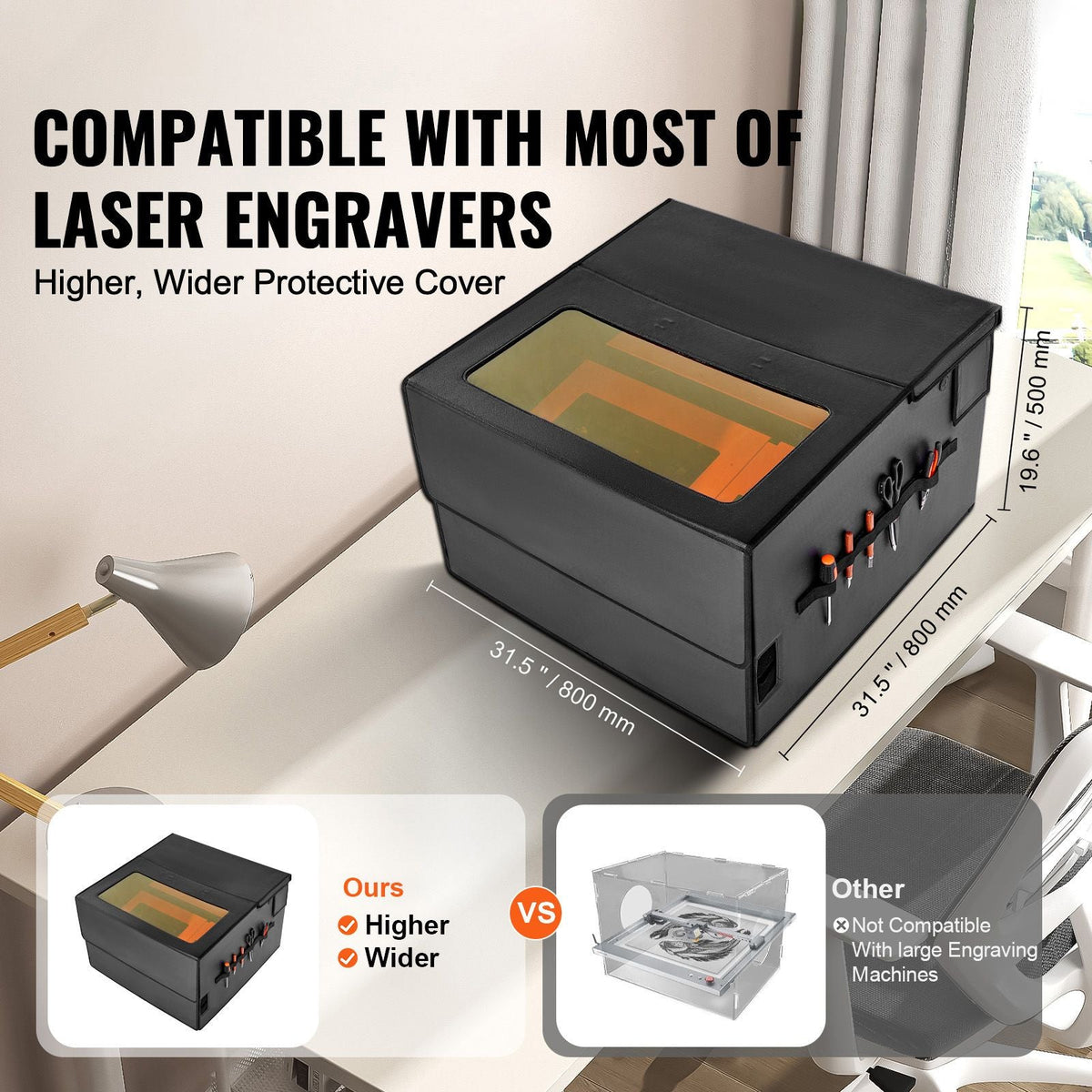 Laser Engraver Enclosure, 31.5 x 31.5 x 19.6", Flame Retardant and Fireproof Protective Cover, with Exhaust Fan and Pipe, Insulates Smoke, Noise and Eye Protection, Fits for Most Laser Engraver