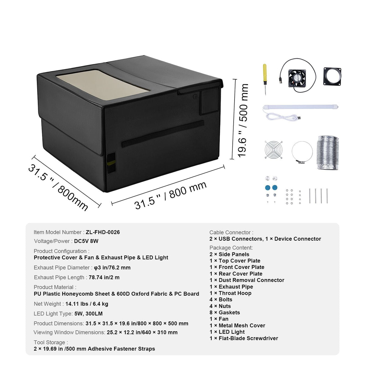 Laser Engraver Enclosure, 31.5 x 31.5 x 19.6", Flame Retardant and Fireproof Protective Cover, with Exhaust Fan and Pipe, Insulates Smoke, Noise and Eye Protection, Fits for Most Laser Engraver