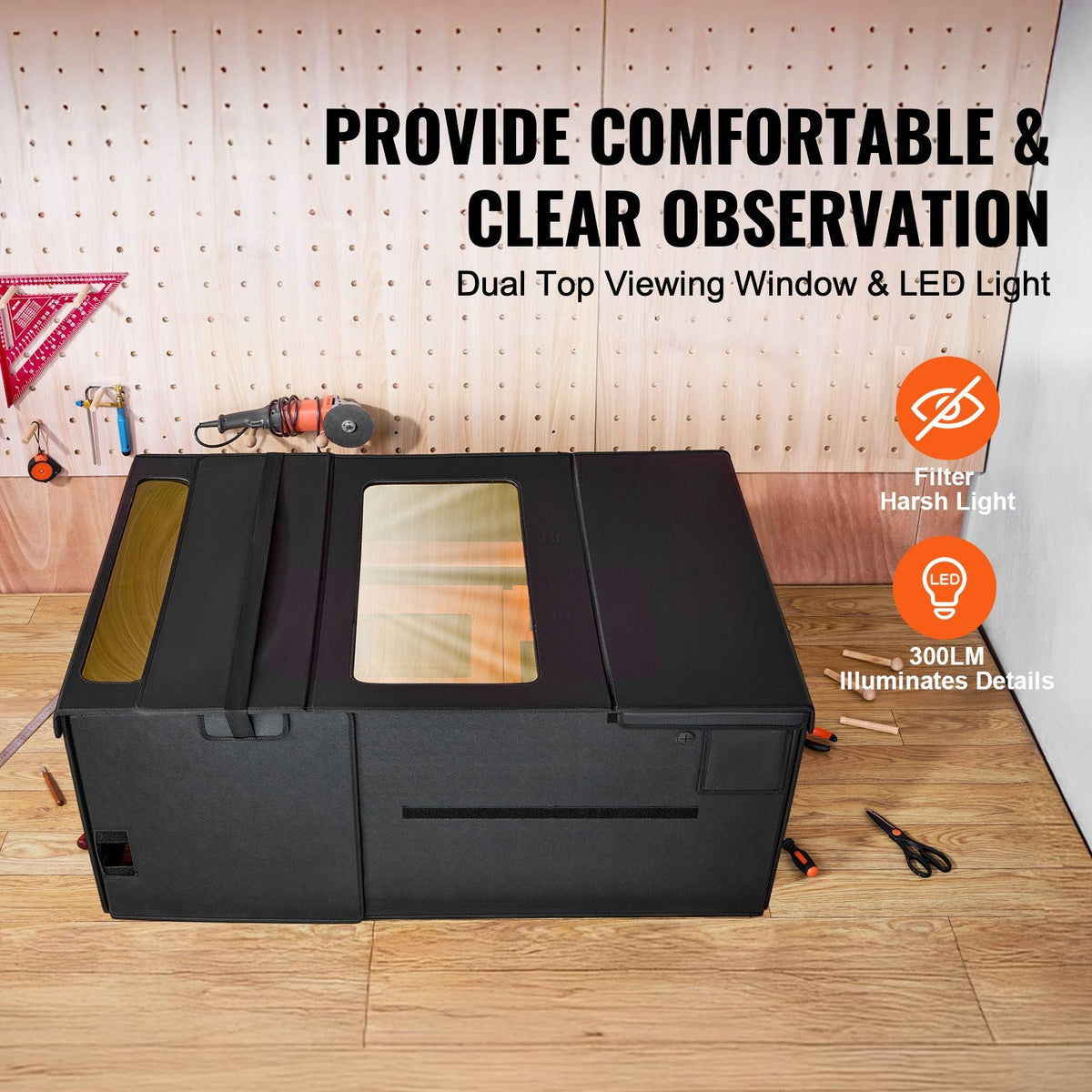 Laser Engraver Enclosure, 48 x 31.5 x 19.6", Dual-Direction Viewing, Flame Retardant and Fireproof Protective Cover, with Exhaust Fan and Pipe, Insulates Smoke, Noise and Eye Protection