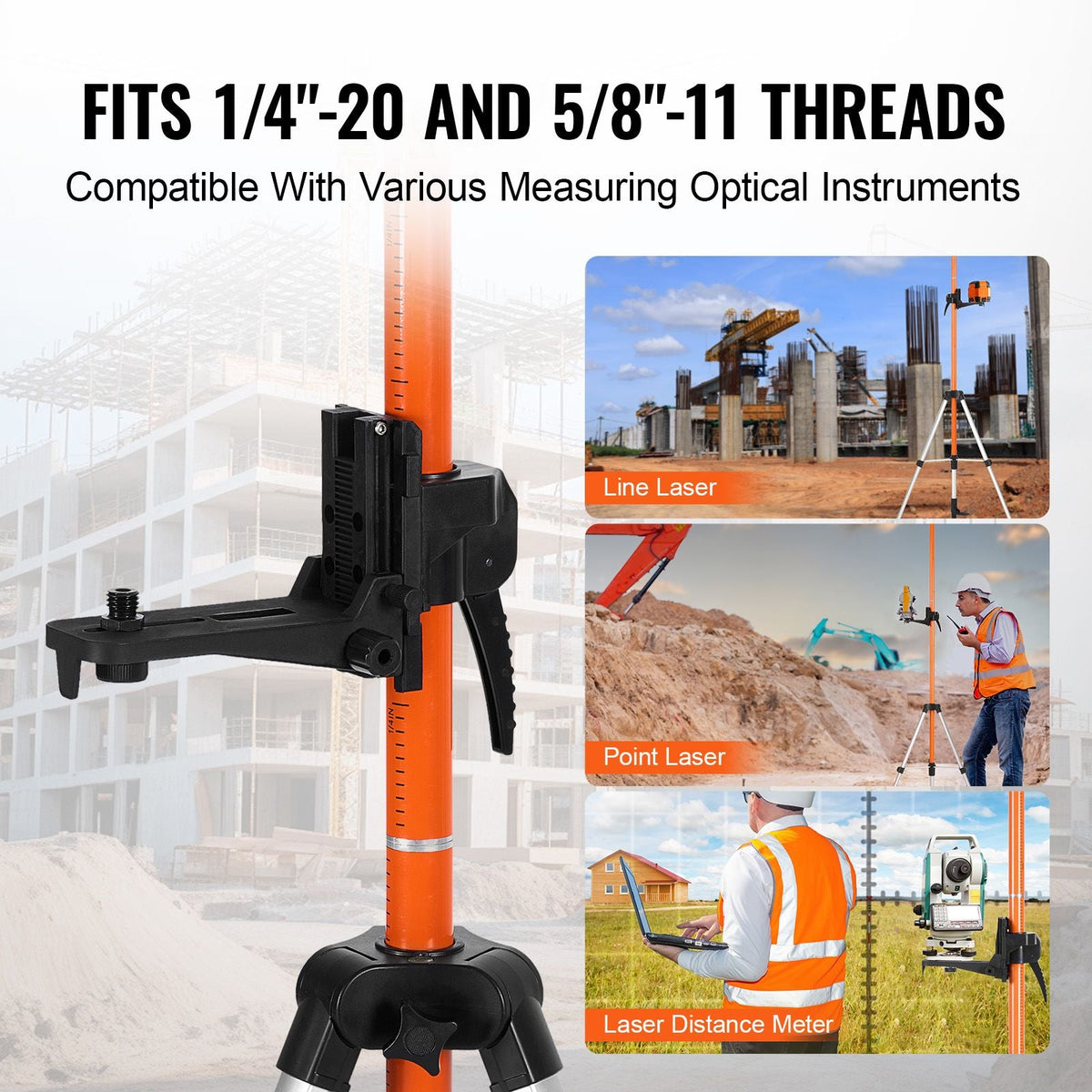 Laser Level Tripod, 1/4"-20 & 5/8"-11 Thread Mount, 40.94-133.85 inch Height Adjustment with Level Bubble & Heavy-duty Stand, Extendable Pole Lightweight Aluminum Tripod for Laser Scanner