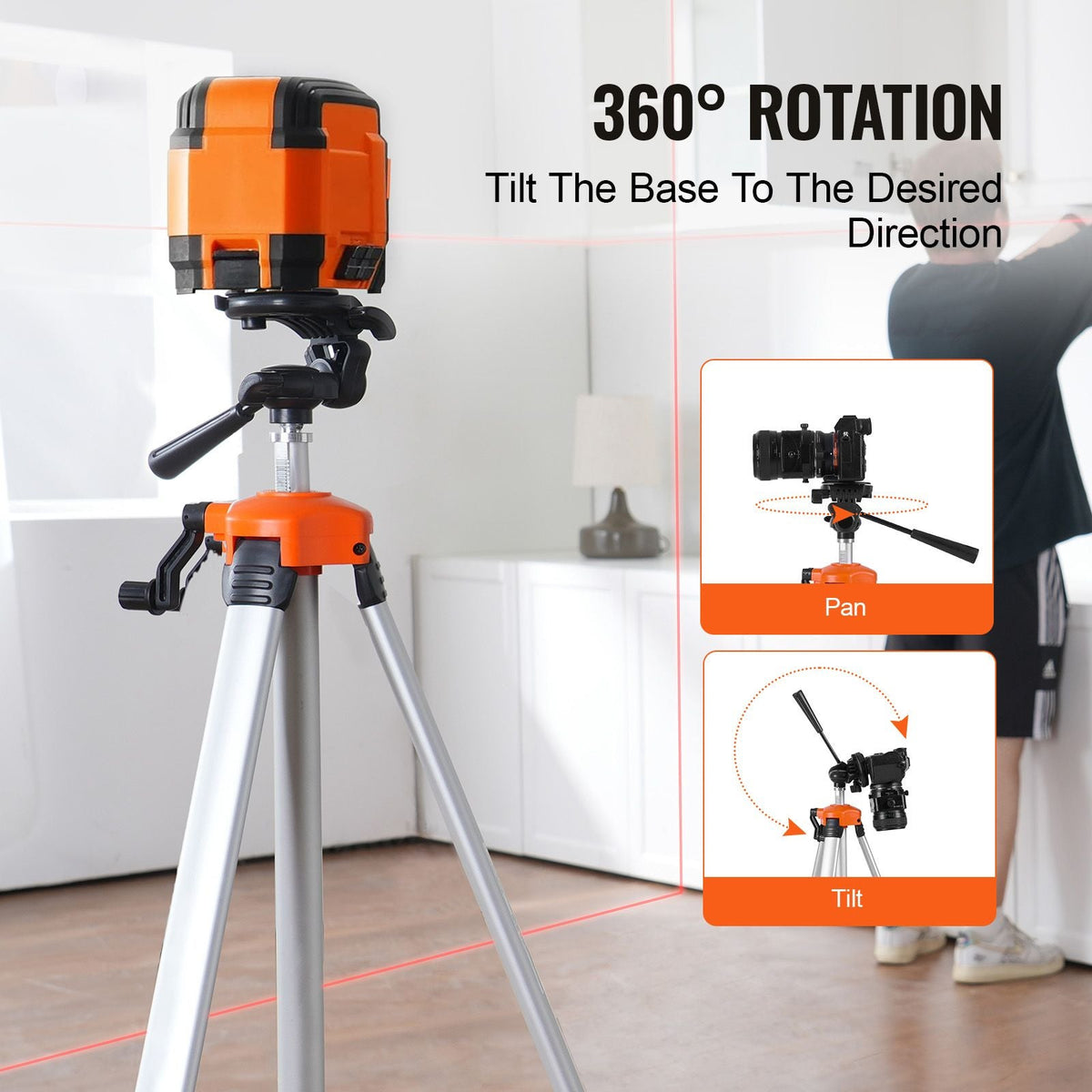 Laser Level Tripod, ¼ x 20 Thread Mount, 27.36-68.11 inch Height Adjustment with Integrated Level Bubble Lightweight Laser Scanner Stand, Retractable Legs Aluminum Tripod for Stable Measurement