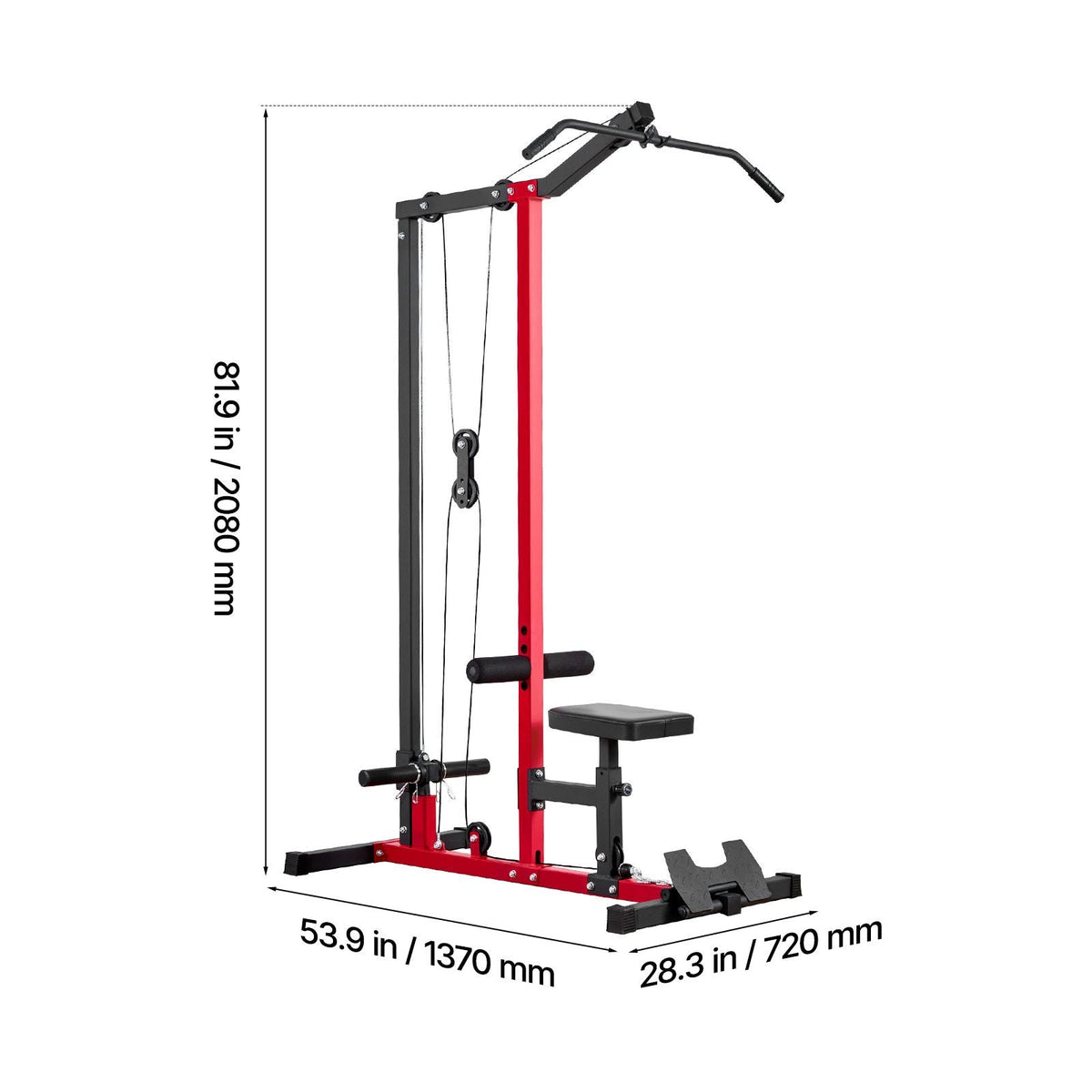 LAT Pull Down Machine, 2-in-1 Row Cable Machine, Cable Machines Home Gym with 3-Level Adjustable Seat, 4-Level Adjustable Foam Roller, Load 500 lbs Lat Tower for Back, Chest, Tricep, Black Red