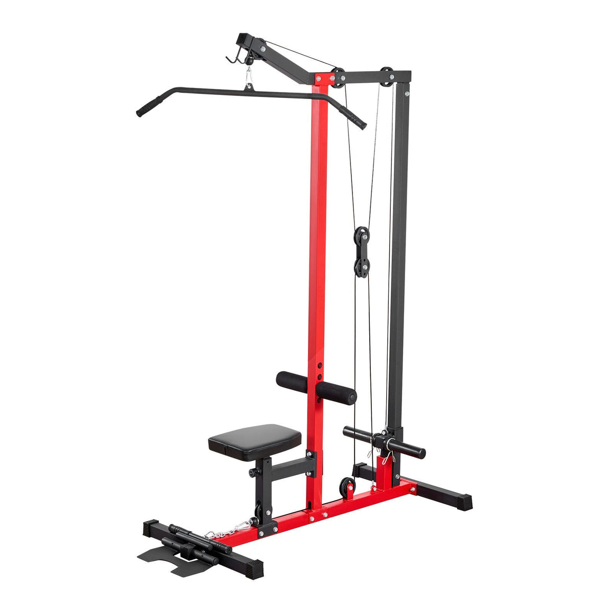 LAT Pull Down Machine, 2-in-1 Row Cable Machine, Cable Machines Home Gym with 3-Level Adjustable Seat, 4-Level Adjustable Foam Roller, Load 500 lbs Lat Tower for Back, Chest, Tricep, Black Red