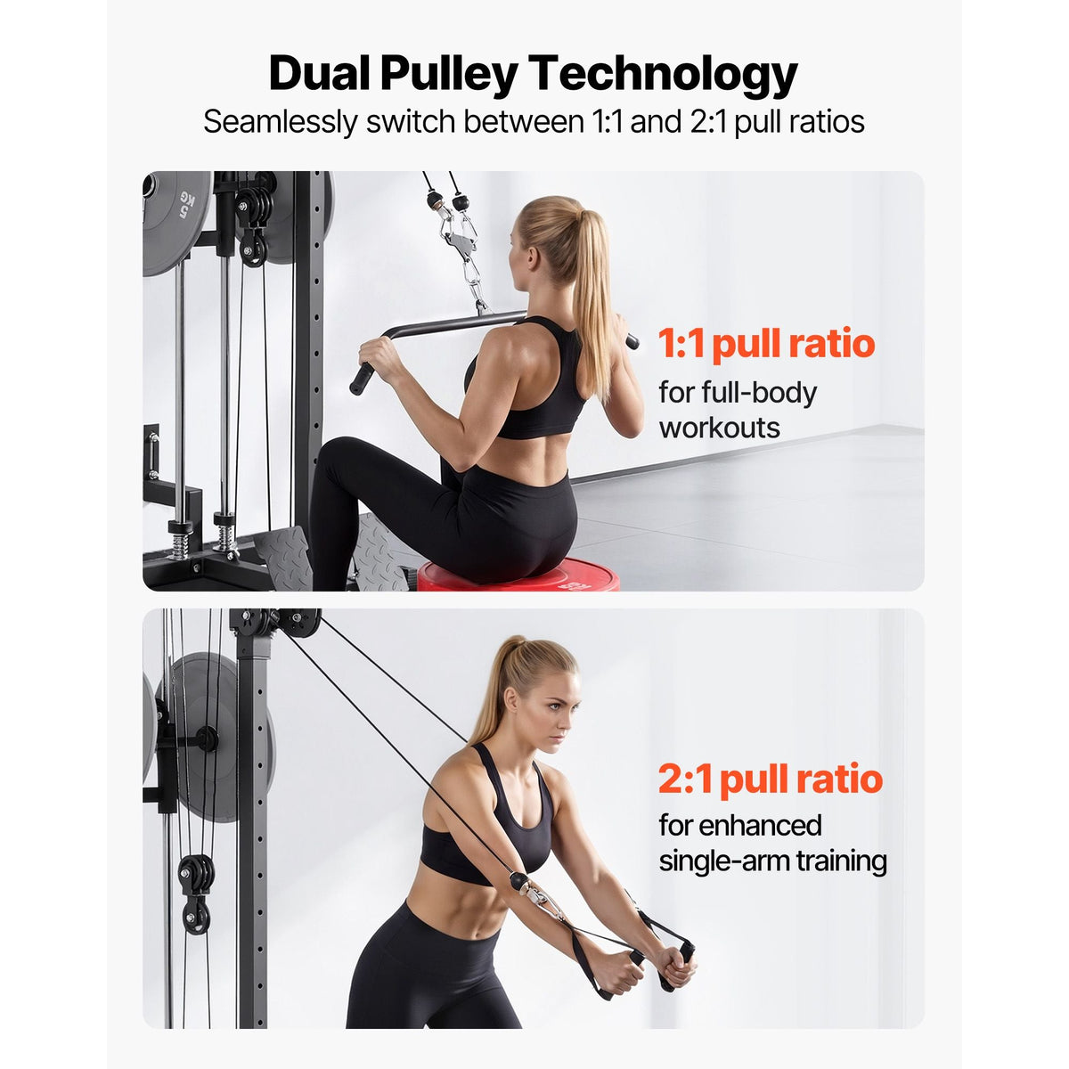 LAT Pull Down Machine, 3-in-1 Row Cable Machine, Cable Machines Home Gym with 18-Level Height Adjustment, Wall-Mount Design, Load 500 lbs Lat Tower for Full-Body Workouts, Single-Arm Training