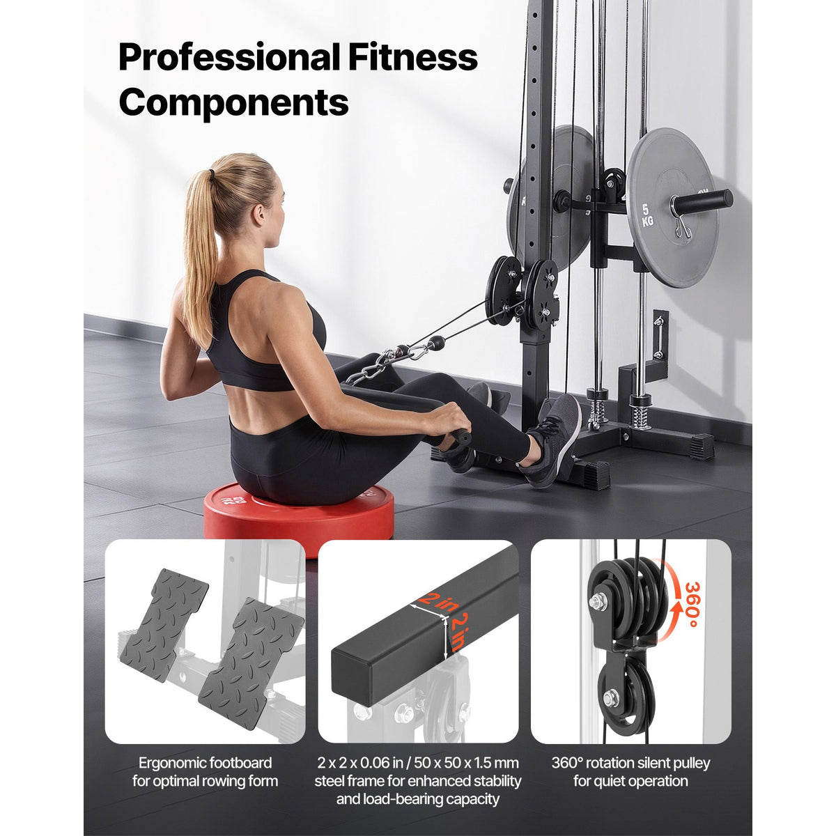 LAT Pull Down Machine, 3-in-1 Row Cable Machine, Cable Machines Home Gym with 18-Level Height Adjustment, Wall-Mount Design, Load 500 lbs Lat Tower for Full-Body Workouts, Single-Arm Training