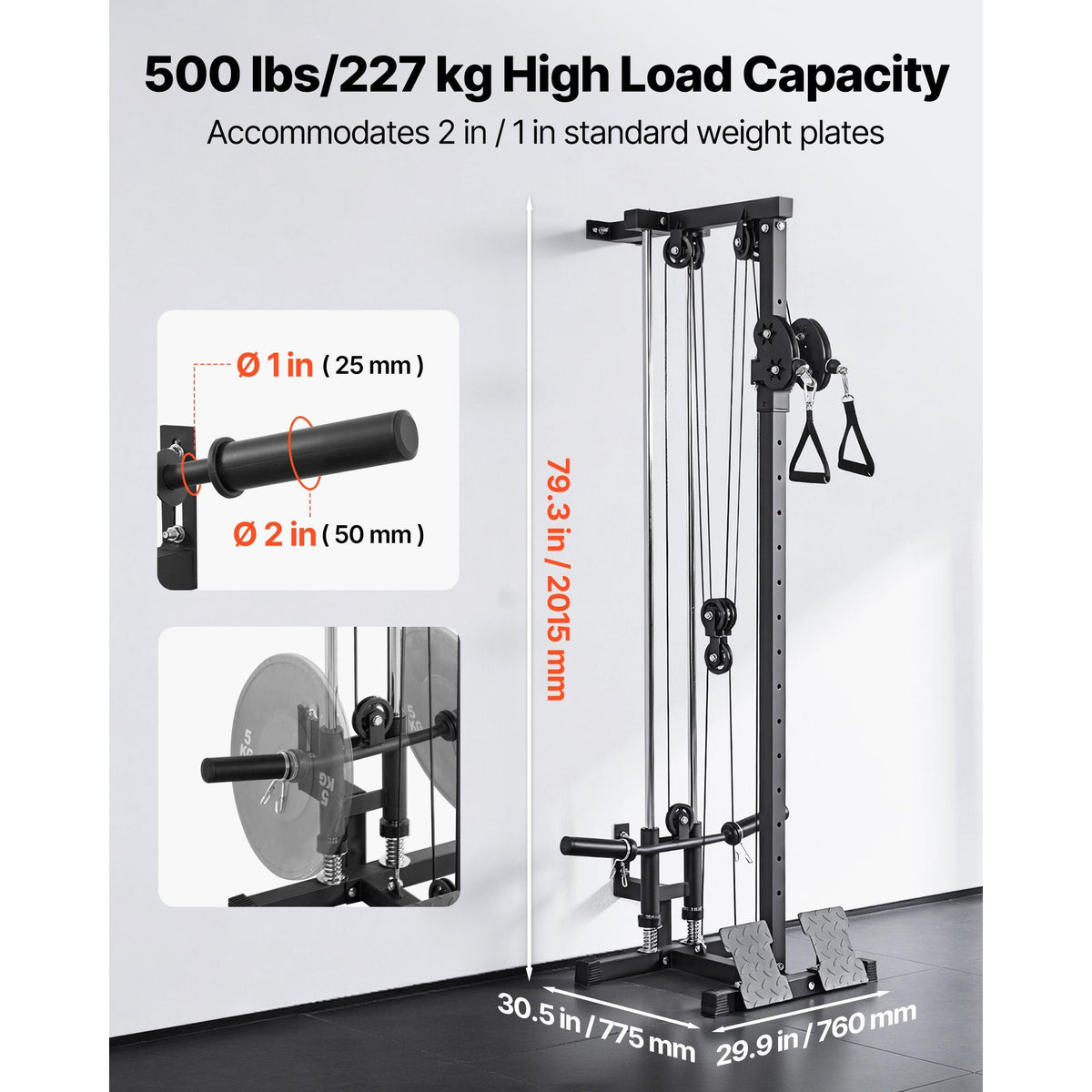 LAT Pull Down Machine, 3-in-1 Row Cable Machine, Cable Machines Home Gym with 18-Level Height Adjustment, Wall-Mount Design, Load 500 lbs Lat Tower for Full-Body Workouts, Single-Arm Training