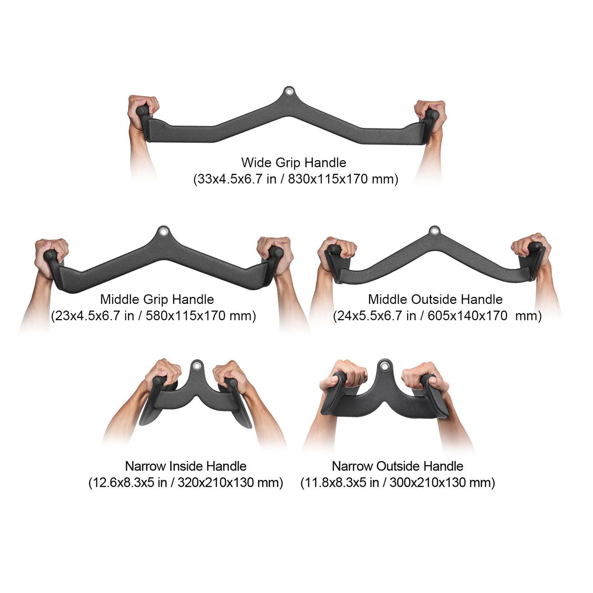 LAT Pulldown Attachments, Cable Machine Rowing T-bar V-bar 5 Set, Tricep Pull Down Bar, Back Strength Training Rubber Coated Handle Grip, Bicep Curl Tricep Lat Pulldown Bar for Home Gym Fitness