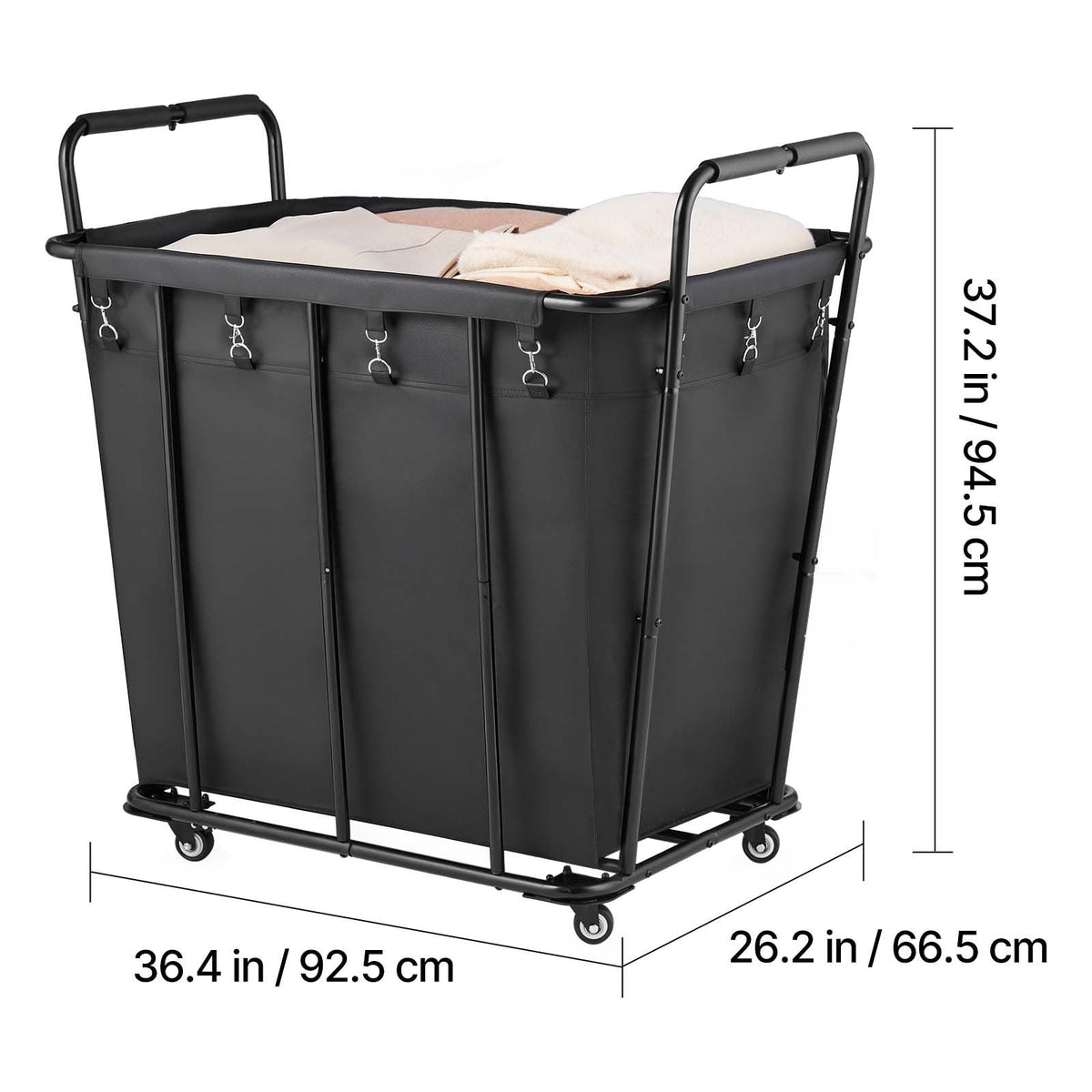 Laundry Cart, Rolling Grocery Utility Cart with Waterproof Liner & Swivel Wheels, 260 LBS Large Load Capacity, Heavy Duty Shopping Basket for Laundry, Shopping, Camping, Grocery, Luggage, Black