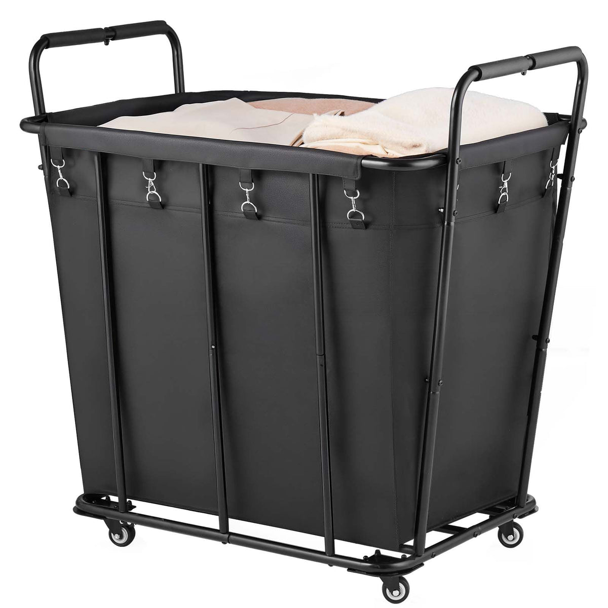 Laundry Cart, Rolling Grocery Utility Cart with Waterproof Liner & Swivel Wheels, 260 LBS Large Load Capacity, Heavy Duty Shopping Basket for Laundry, Shopping, Camping, Grocery, Luggage, Black