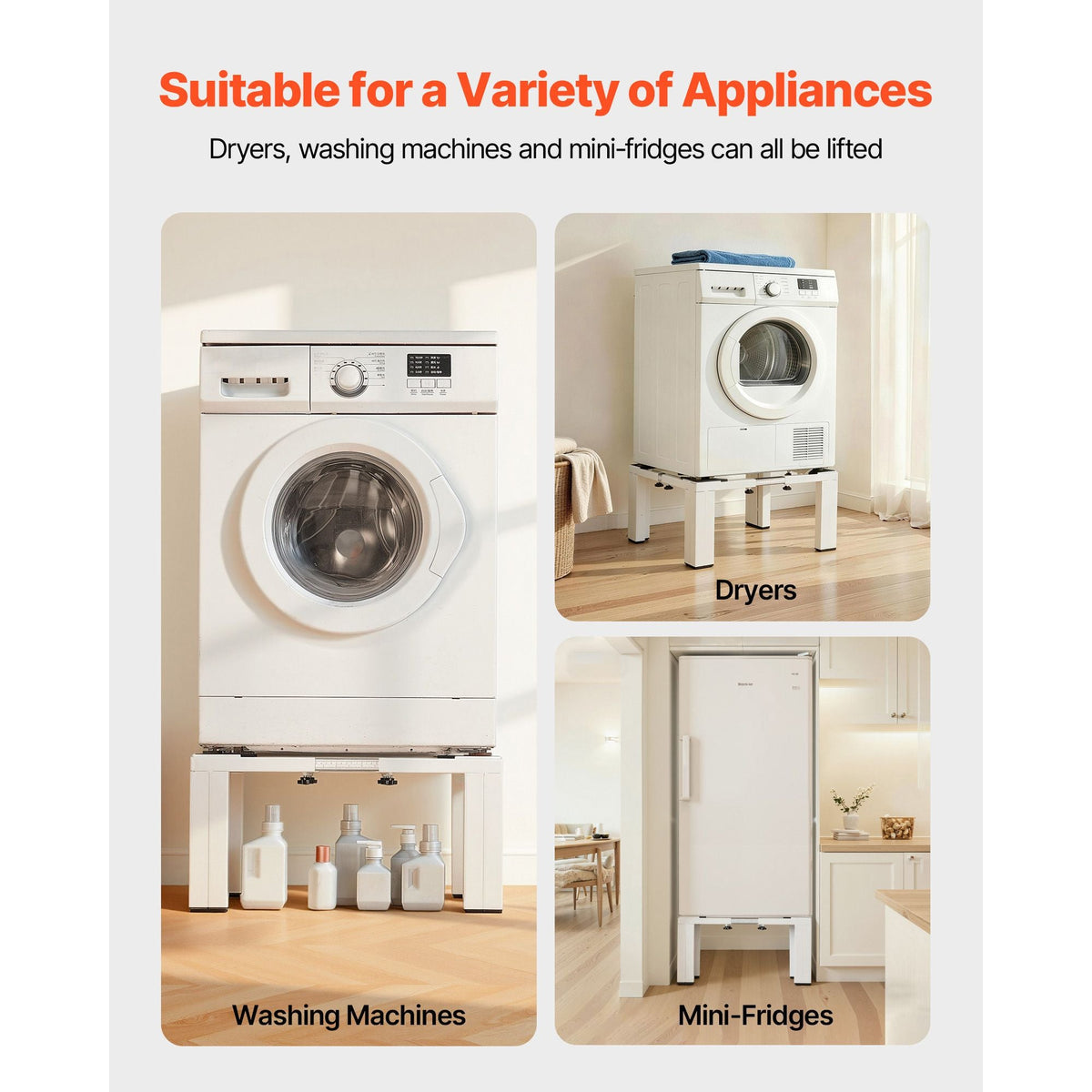 Laundry Pedestal, 12 in Height, Washer and Dryer Pedestals with 1200 lbs Weight Load Capacity, 18.7-31 in Adjustable, Non-Slip Feet, Heavy-duty Steel Washing Machine Stand Universal Fit, White