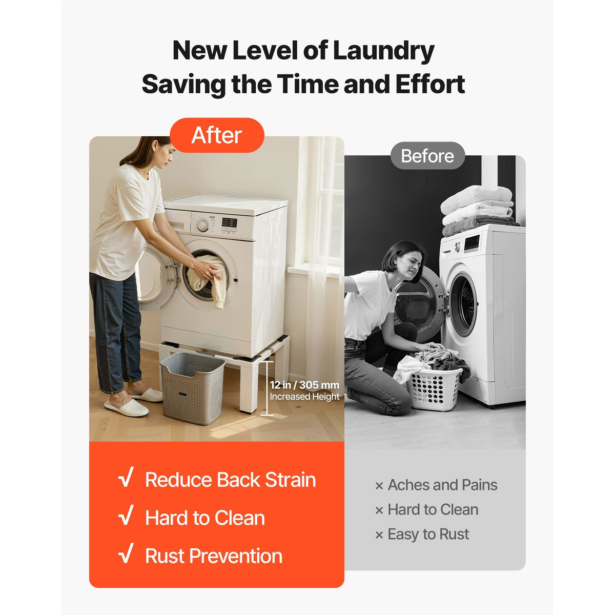 Laundry Pedestal, 12 in Height, Washer and Dryer Pedestals with 1200 lbs Weight Load Capacity, 18.7-31 in Adjustable, Non-Slip Feet, Heavy-duty Steel Washing Machine Stand Universal Fit, White