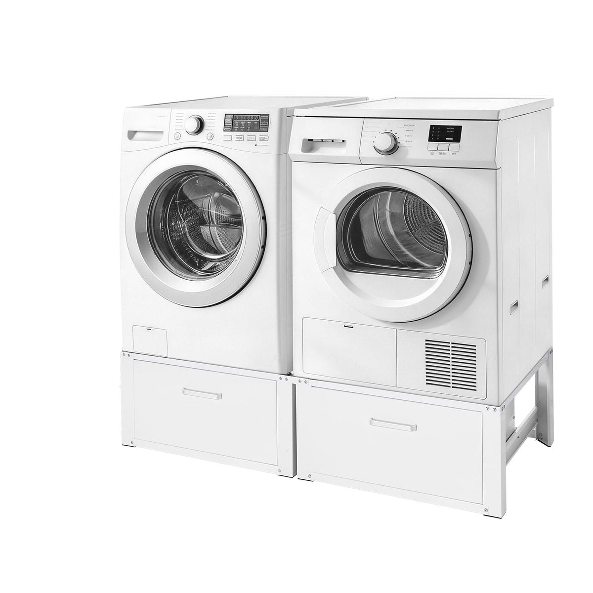 Laundry Pedestal, 14 in Height, Washer and Dryer Pedestals with Drawer, 700 lbs Weight Load Capacity, Non-Slip Feet, Heavy-duty Steel Washing Machine Stand Universal Fit, White, 2 Pack