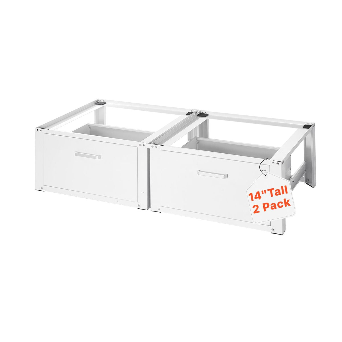 Laundry Pedestal, 14 in Height, Washer and Dryer Pedestals with Drawer, 700 lbs Weight Load Capacity, Non-Slip Feet, Heavy-duty Steel Washing Machine Stand Universal Fit, White, 2 Pack