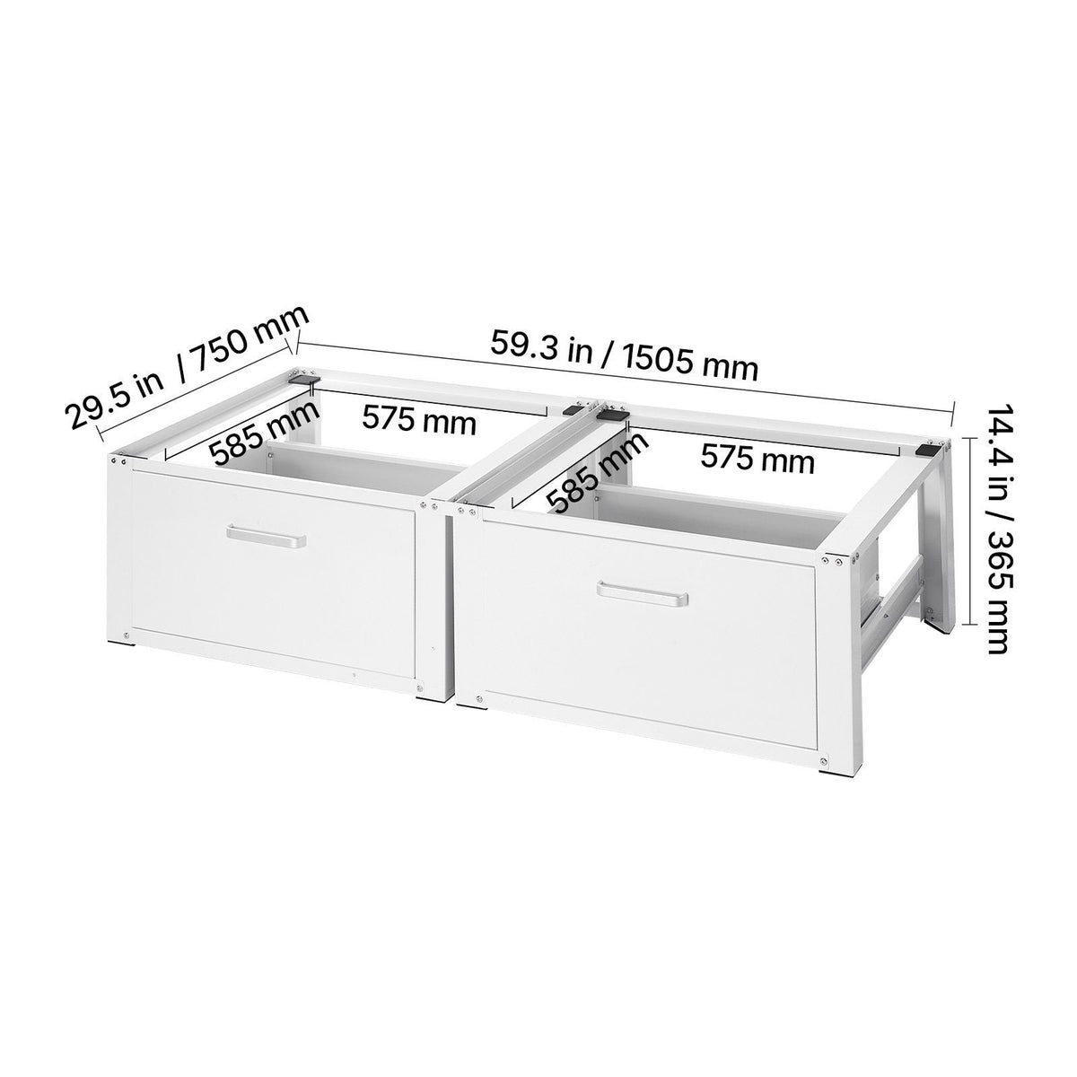 Laundry Pedestal, 14 in Height, Washer and Dryer Pedestals with Drawer, 700 lbs Weight Load Capacity, Non-Slip Feet, Heavy-duty Steel Washing Machine Stand Universal Fit, White, 2 Pack