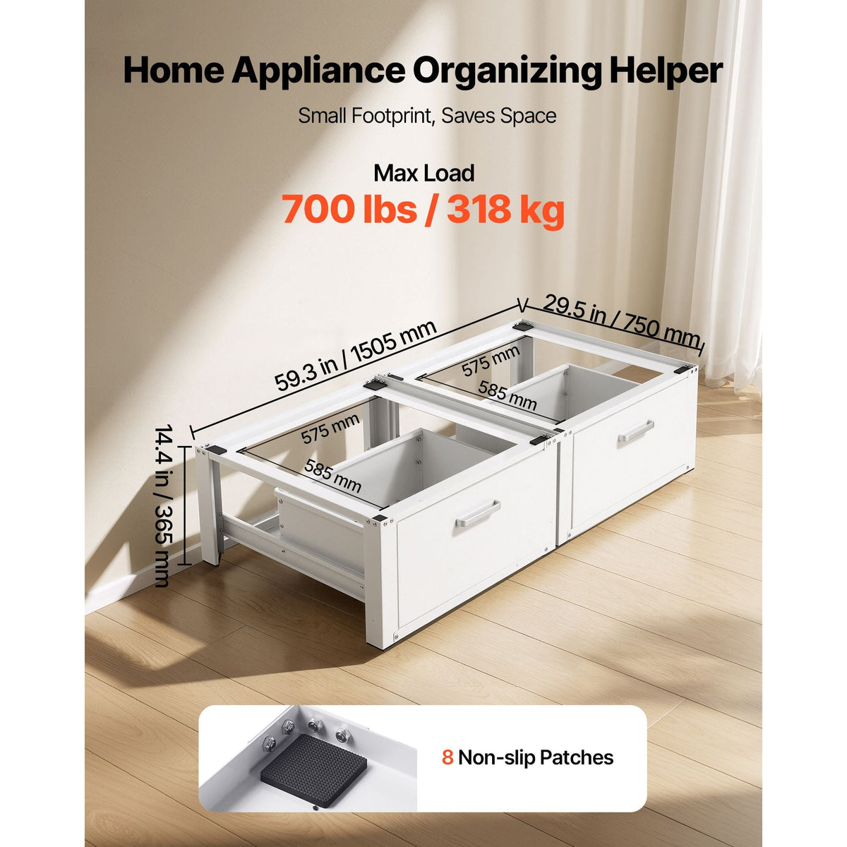Laundry Pedestal, 14 in Height, Washer and Dryer Pedestals with Drawer, 700 lbs Weight Load Capacity, Non-Slip Feet, Heavy-duty Steel Washing Machine Stand Universal Fit, White, 2 Pack