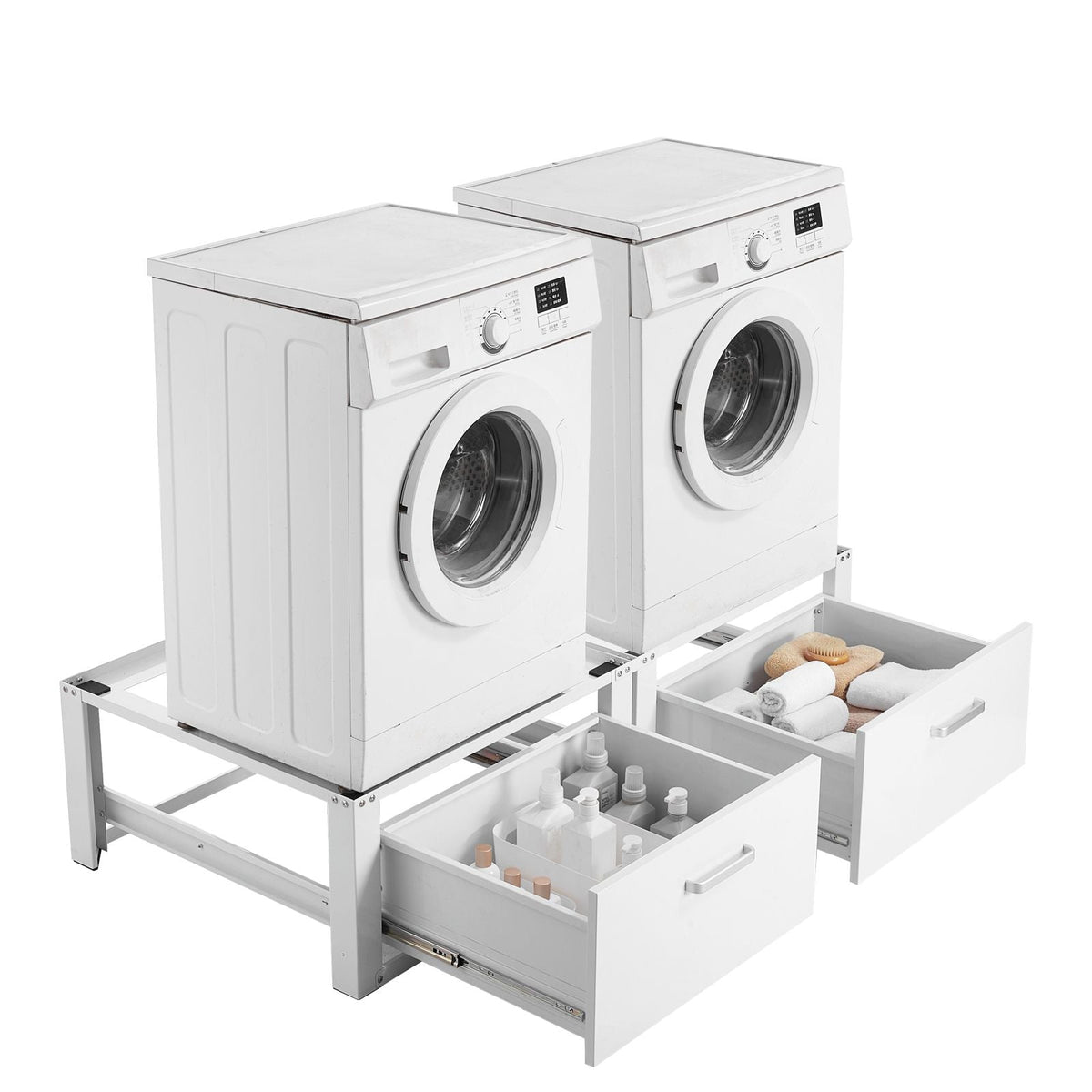 Laundry Pedestal, 14 in Height, Washer and Dryer Pedestals with Drawer, 700 lbs Weight Load Capacity, Non-Slip Feet, Heavy-duty Steel Washing Machine Stand Universal Fit, White, 2 Pack