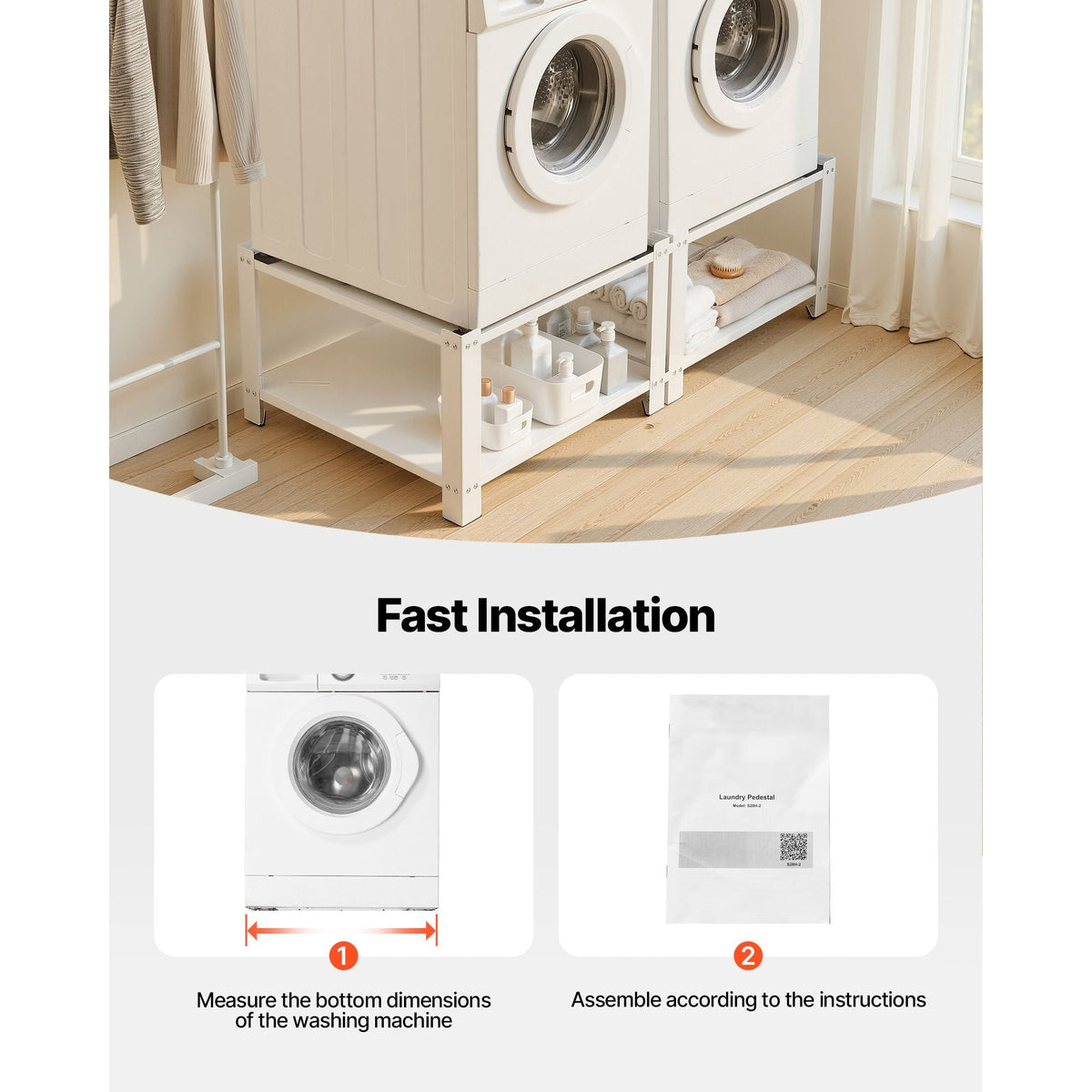 Laundry Pedestal, 16.1 in Height, 27.5 x 27.5 in Washer and Dryer Pedestals with Storage Shelf, 700 lbs Load Capacity, Non-Slip Feet, Washing Machine Stand Universal Fit, White, 2 Pack