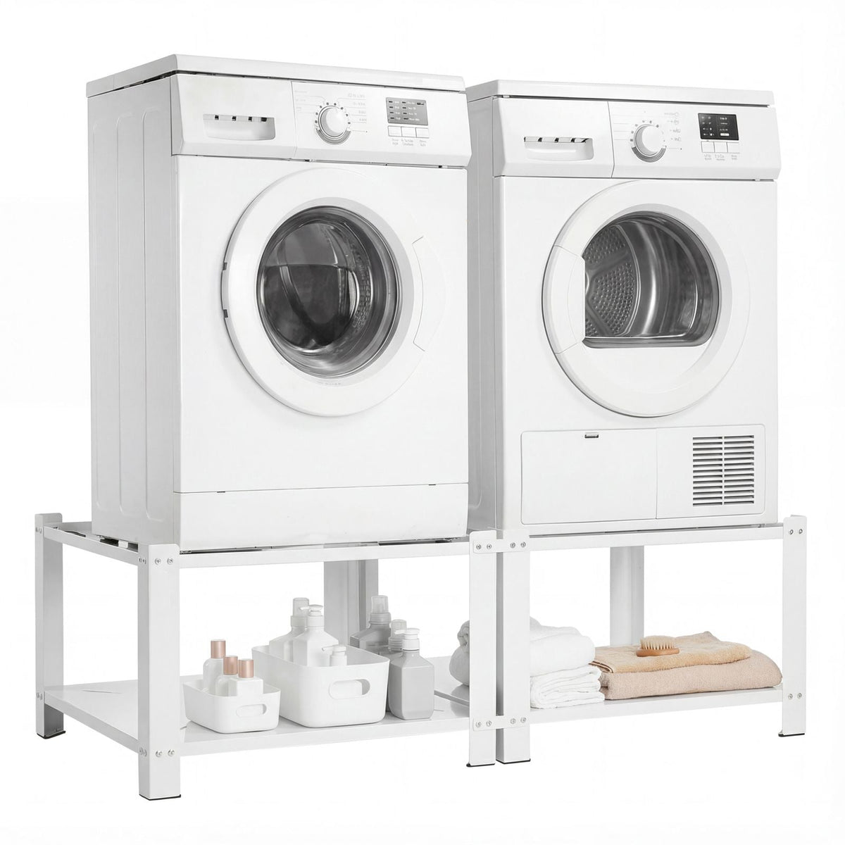 Laundry Pedestal, 16.1 in Height, 27.5 x 27.5 in Washer and Dryer Pedestals with Storage Shelf, 700 lbs Load Capacity, Non-Slip Feet, Washing Machine Stand Universal Fit, White, 2 Pack