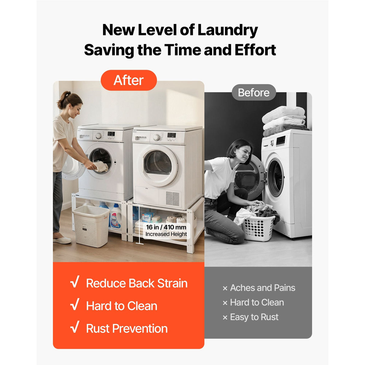 Laundry Pedestal, 16.1 in Height, 27.5 x 27.5 in Washer and Dryer Pedestals with Storage Shelf, 700 lbs Load Capacity, Non-Slip Feet, Washing Machine Stand Universal Fit, White, 2 Pack