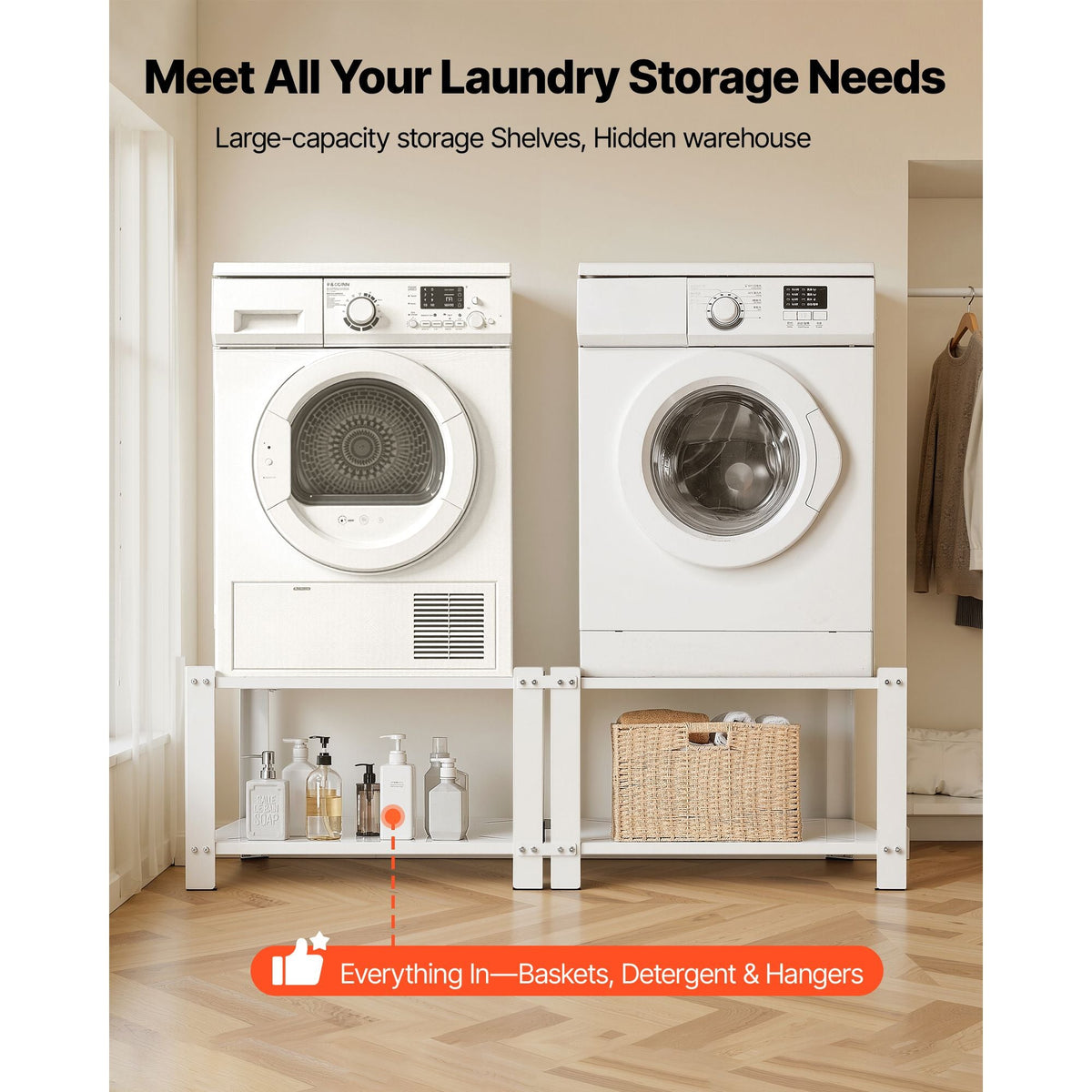 Laundry Pedestal, 16.1 in Height, 27.5 x 27.5 in Washer and Dryer Pedestals with Storage Shelf, 700 lbs Load Capacity, Non-Slip Feet, Washing Machine Stand Universal Fit, White, 2 Pack