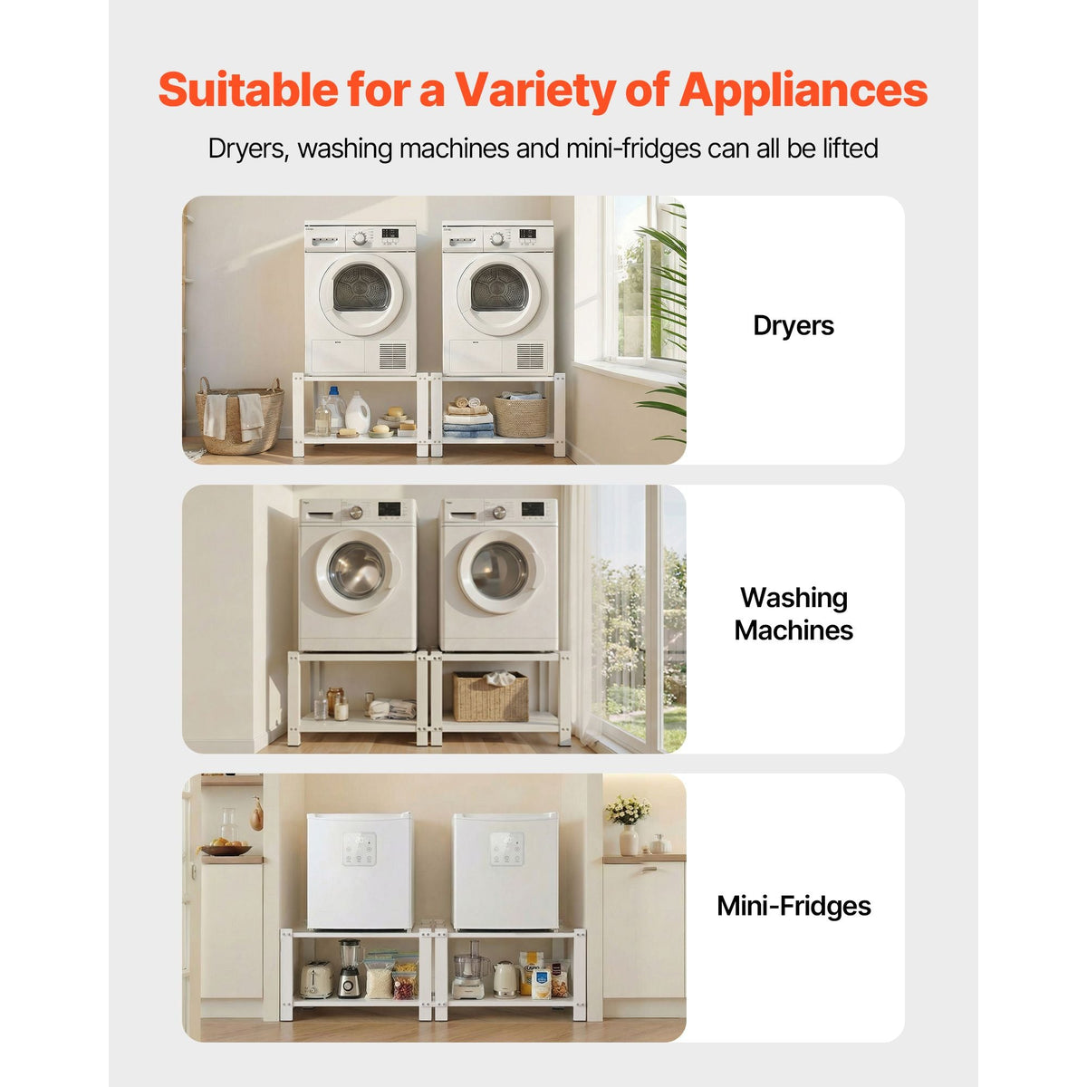 Laundry Pedestal, 16.1 in Height, 27.5 x 27.5 in Washer and Dryer Pedestals with Storage Shelf, 700 lbs Load Capacity, Non-Slip Feet, Washing Machine Stand Universal Fit, White, 2 Pack
