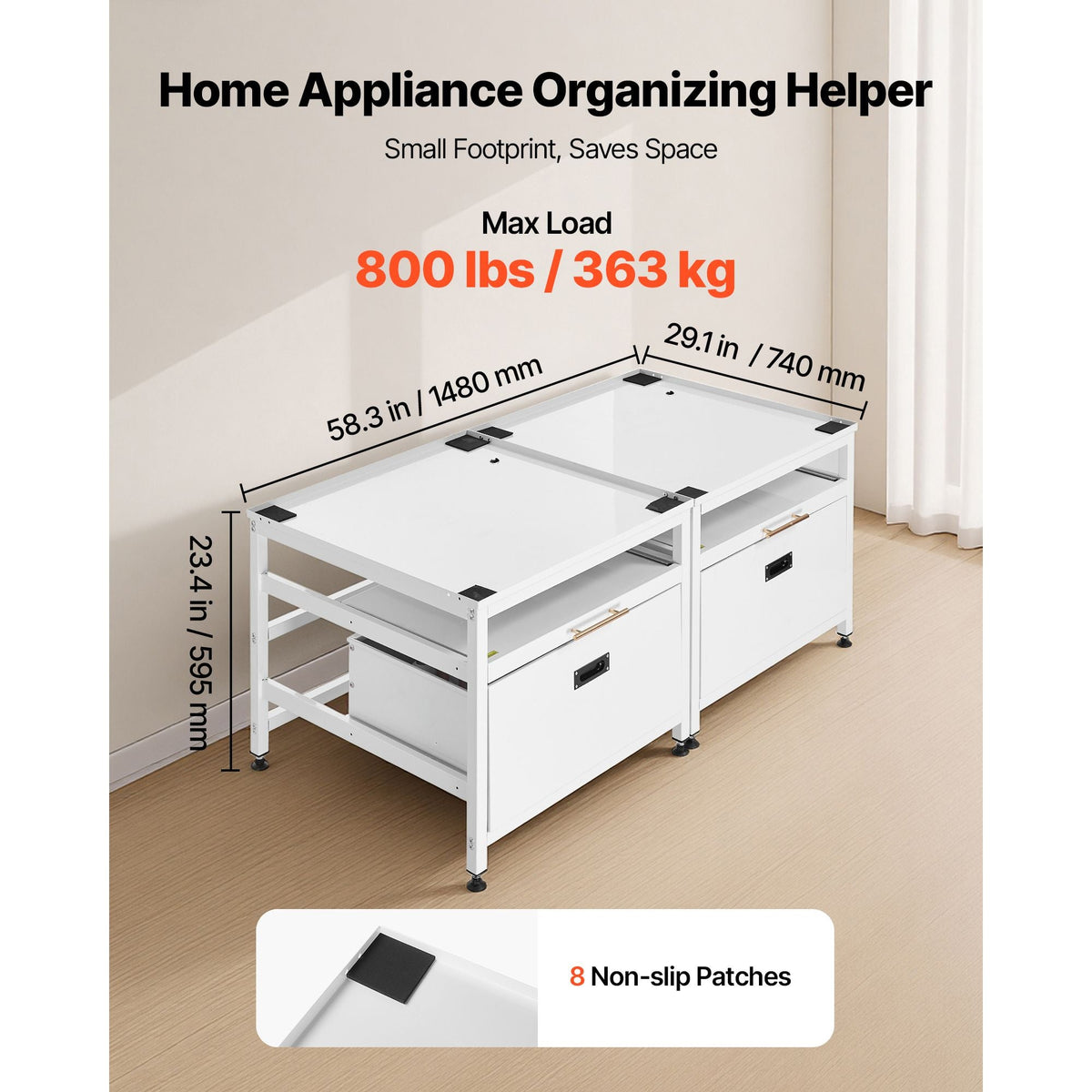 Laundry Pedestal, 22.6 in Height, 29 x 29 in Washer and Dryer Pedestals with Pull-out Tray and Storage Space, 800 lbs Load Capacity, Non-Slip Feet Washing Machine Stand Universal, White, 2 Pack