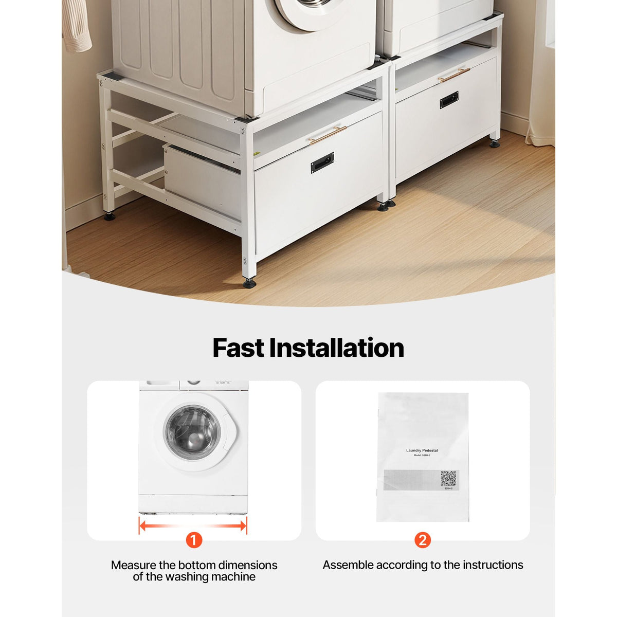 Laundry Pedestal, 22.6 in Height, 29 x 29 in Washer and Dryer Pedestals with Pull-out Tray and Storage Space, 800 lbs Load Capacity, Non-Slip Feet Washing Machine Stand Universal, White, 2 Pack