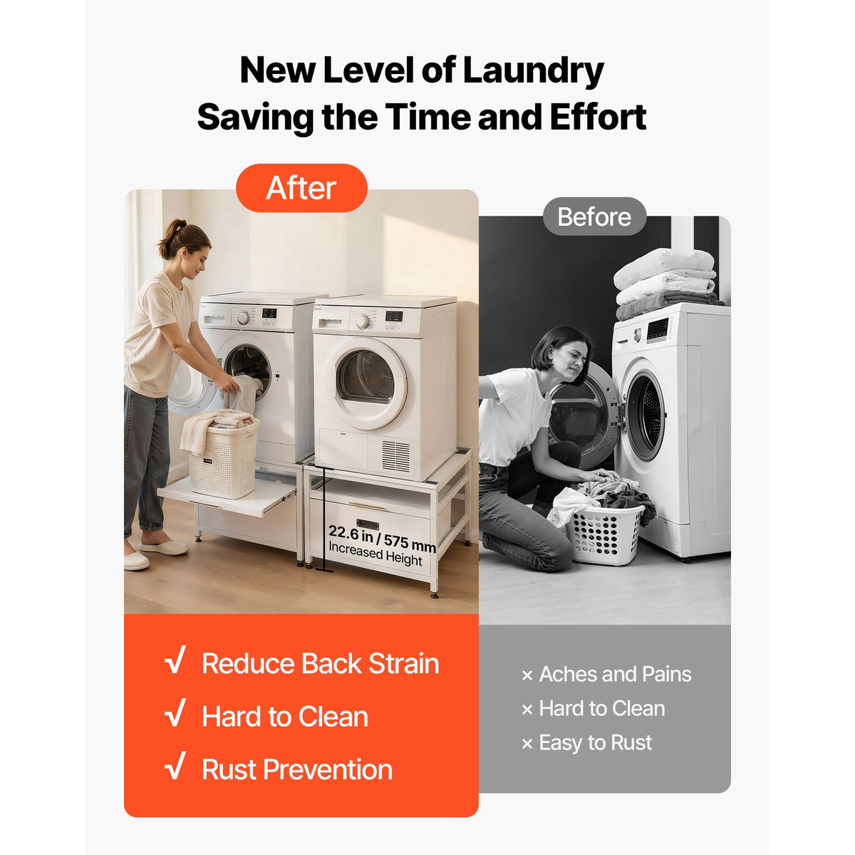 Laundry Pedestal, 22.6 in Height, 29 x 29 in Washer and Dryer Pedestals with Pull-out Tray and Storage Space, 800 lbs Load Capacity, Non-Slip Feet Washing Machine Stand Universal, White, 2 Pack