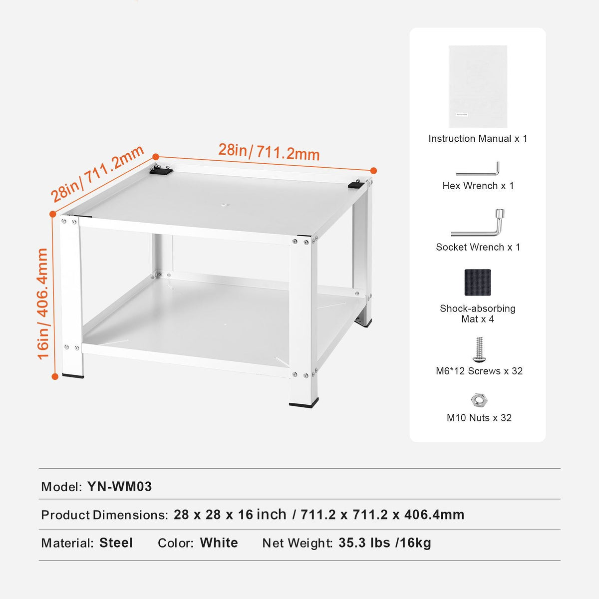 Laundry Pedestal with Storage Shelf, 28"Lx28" Wx16" H, Washer And Dryer Base Stand Platform Universal Fit 660lbs Capacity, Heavy Duty Steel Multi-Functional Base for Washing Machine
