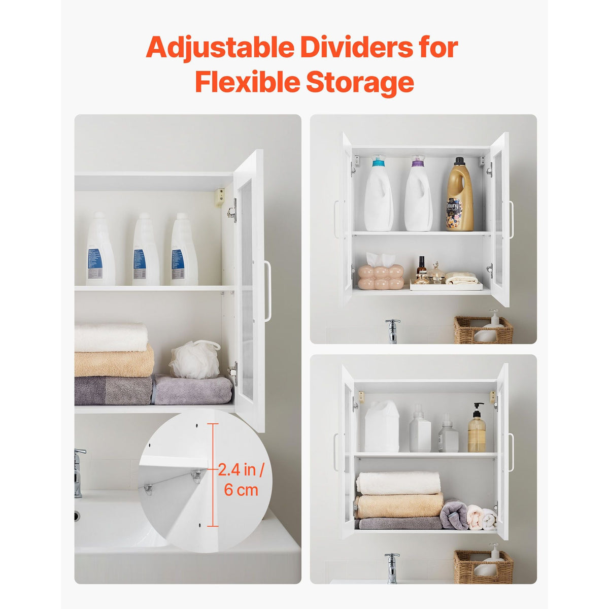 Laundry Room Wall Cabinet, 2-Tier Wall Mounted Cabinet with Adjustable Shelf, Cupboard Storage with 4 Doors, for Kitchen, Bathroom, Laundry, Set of 2, Each 12 x 24 x 24 in (D x W x H), White