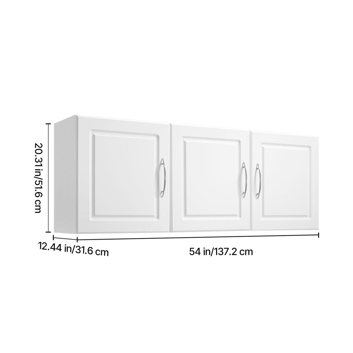 Laundry Room Wall Cabinet, 2-Tier Wall Mounted Hanging Cabinet with 3 Doors, Cupboard Organizer with Adjustable Shelf, for Kitchen, Garage, Laundry, 12.44 x 54 x 20.31 in (D x W x H), White