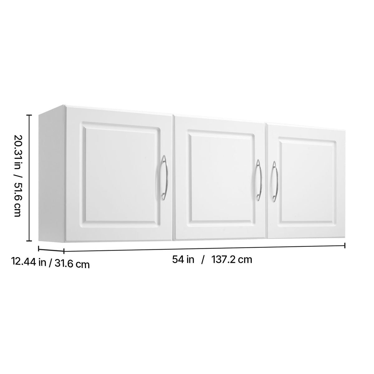 Laundry Room Wall Cabinet, 2-Tier Wall Mounted Hanging Cabinet with Adjustable Shelf, Cupboard Storage with 3 Doors, for Kitchen, Bathroom, Laundry, 12.44 x 54 x 20.31 in (D x W x H), White