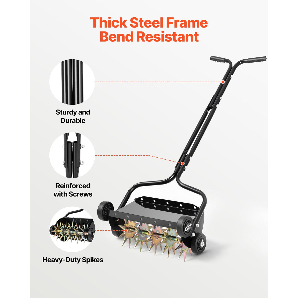 Lawn Aerator, 18 in Manual Push Spike Aerator with 4 Wheels & Handle, Heavy Duty Grass Aerators, Supports 40 lbs Added Weight, Rolling Lawn Aeration Tool for Garden Yard Aeration Soil Health