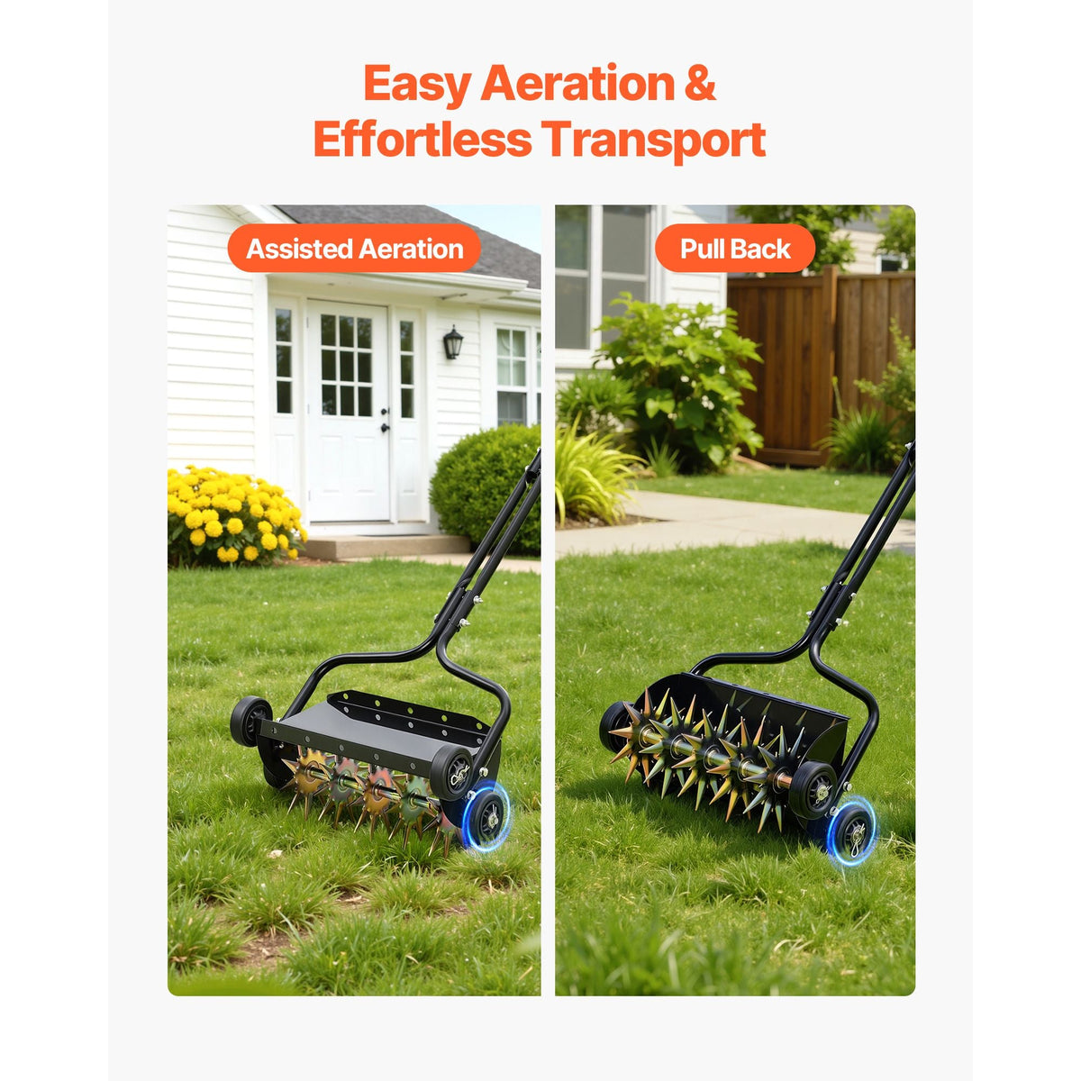 Lawn Aerator, 18 in Manual Push Spike Aerator with 4 Wheels & Handle, Heavy Duty Grass Aerators, Supports 40 lbs Added Weight, Rolling Lawn Aeration Tool for Garden Yard Aeration Soil Health