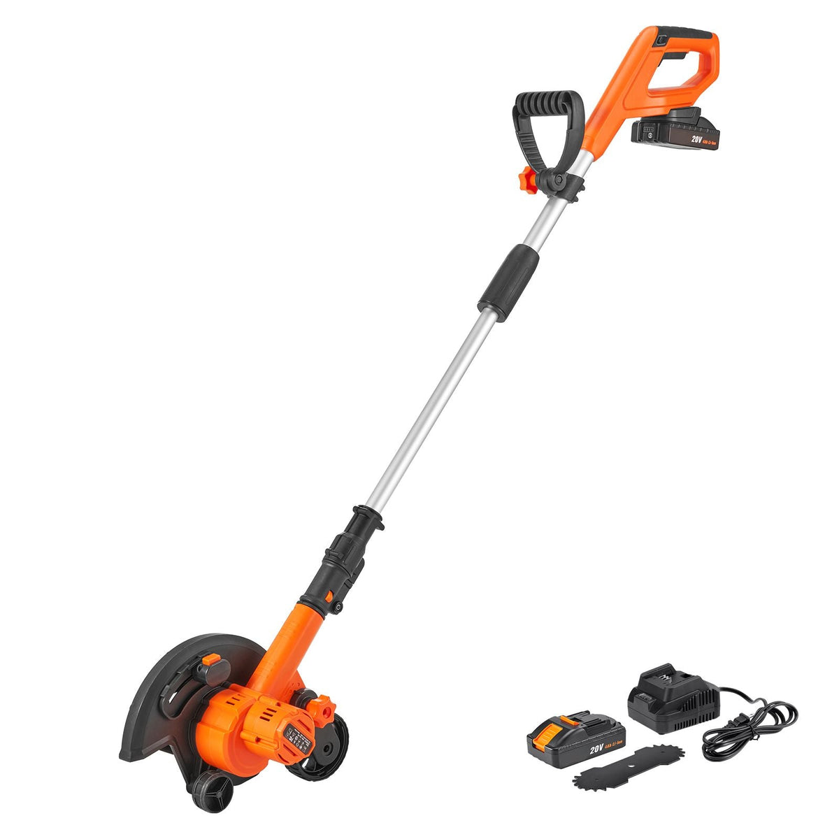 Lawn Edger, 20 V Battery Powered Cordless Edger, 9-inch Blade Edger Lawn Tool with 3-Position Blade Depth, Battery and Charger Included, for Lawns, Driveways, Borders, and Sidewalk Edges