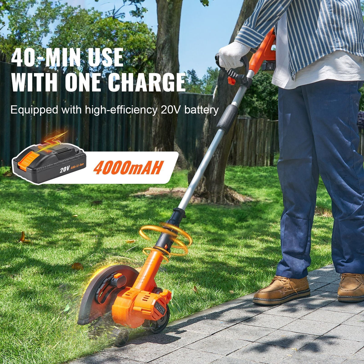 Lawn Edger, 20 V Battery Powered Cordless Edger, 9-inch Blade Edger Lawn Tool with 3-Position Blade Depth, Battery and Charger Included, for Lawns, Driveways, Borders, and Sidewalk Edges