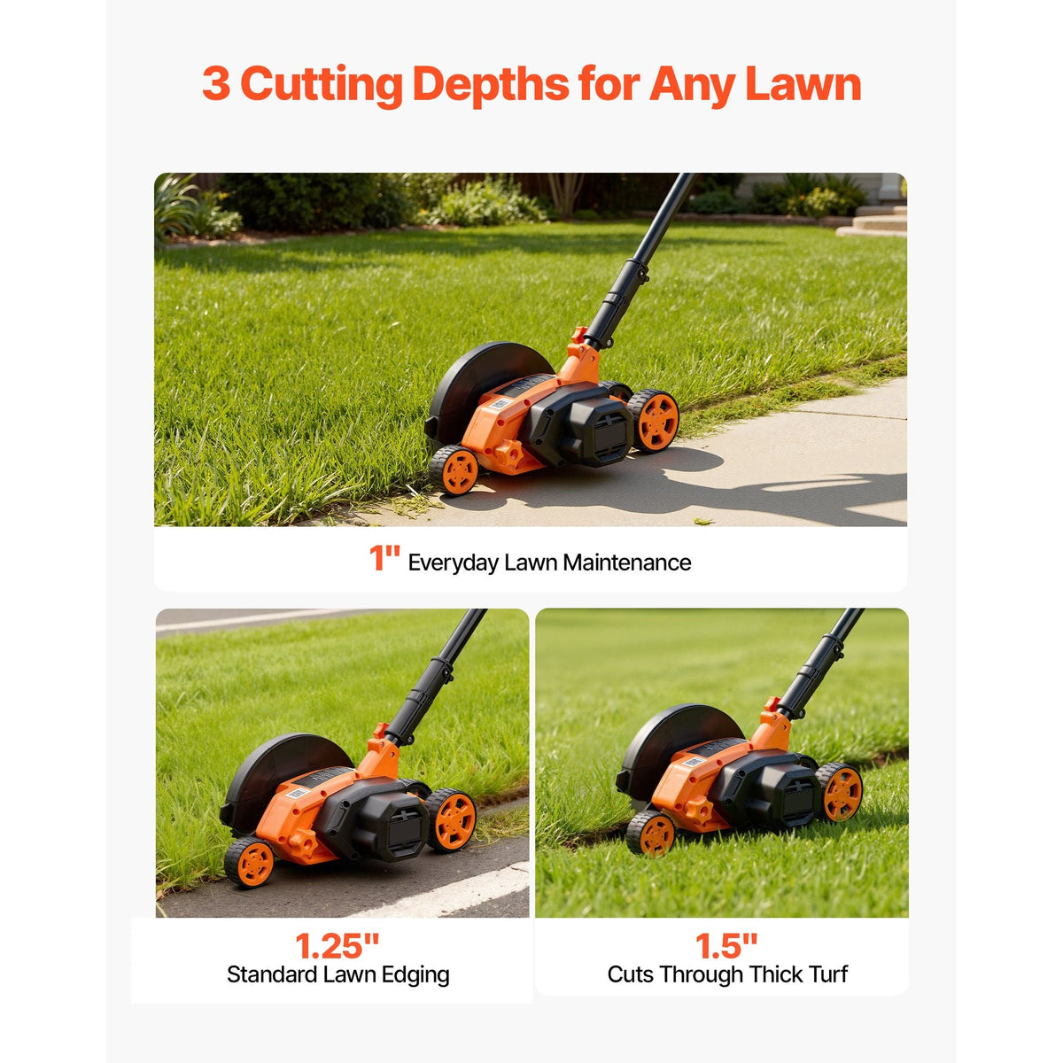 Lawn Edger, 8-inch Blade Length, 12 Amp Electric Edger Lawn Tool, 4000 RPM, with 3-Position Blade Depth, 65 Mn, Pivoting Handle, Dual Wheels, for Lawns, Driveways, Yards, and Sidewalk Edges