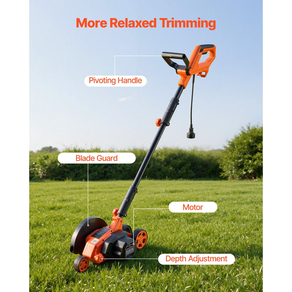 Lawn Edger, 8-inch Blade Length, 12 Amp Electric Edger Lawn Tool, 4000 RPM, with 3-Position Blade Depth, 65 Mn, Pivoting Handle, Dual Wheels, for Lawns, Driveways, Yards, and Sidewalk Edges