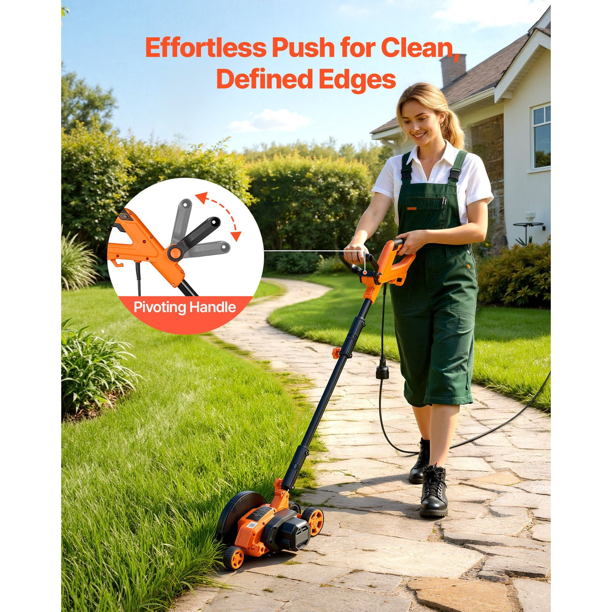 Lawn Edger, 8-inch Blade Length, 12 Amp Electric Edger Lawn Tool, 4000 RPM, with 3-Position Blade Depth, 65 Mn, Pivoting Handle, Dual Wheels, for Lawns, Driveways, Yards, and Sidewalk Edges