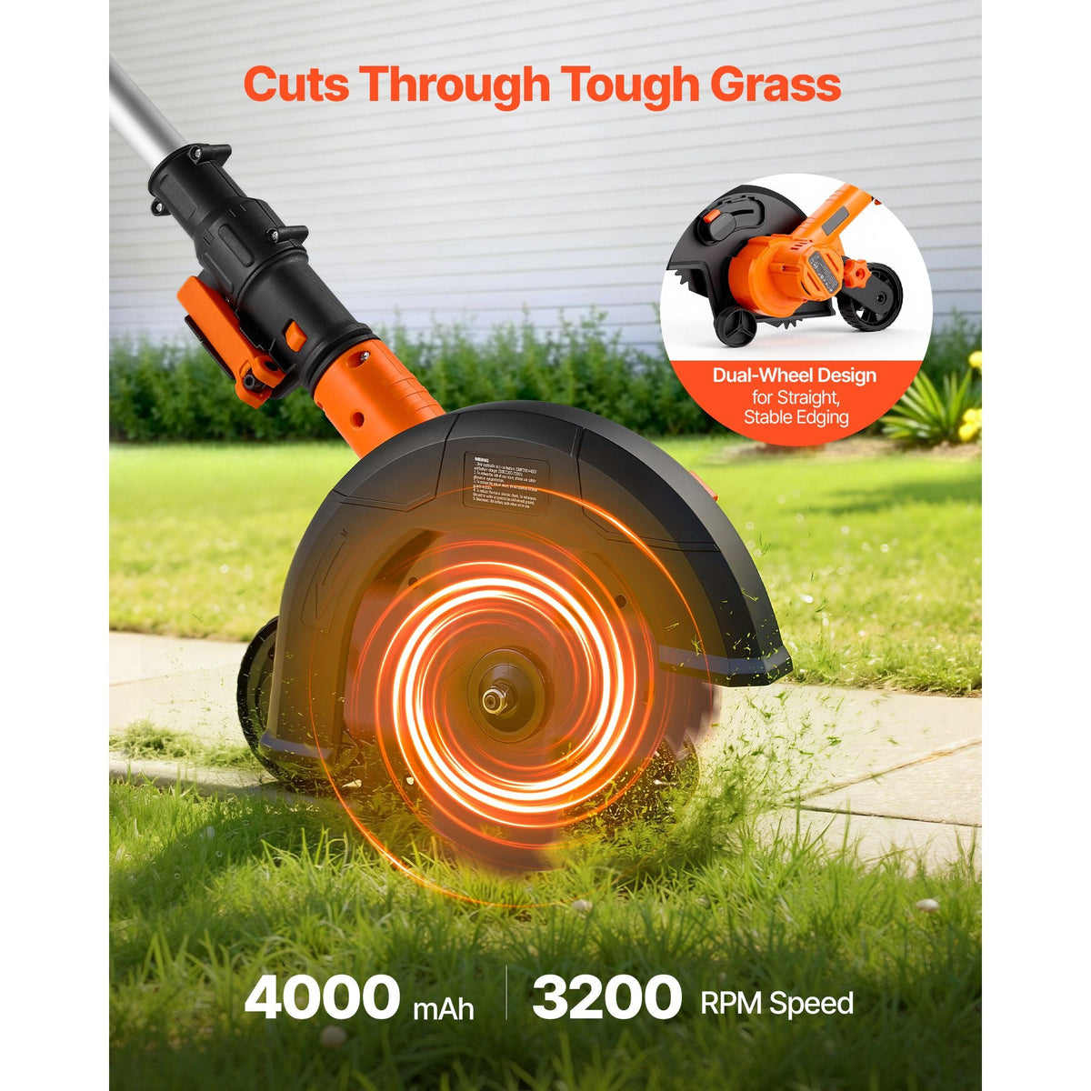 Lawn Edger, 8.8-inch Blade Length, Battery Powered Cordless Edger Lawn Tool, with 3-Position Blade Depth, 4000 mAh Battery and Charger Included, for Lawns, Driveways, Yards, and Sidewalk Edges