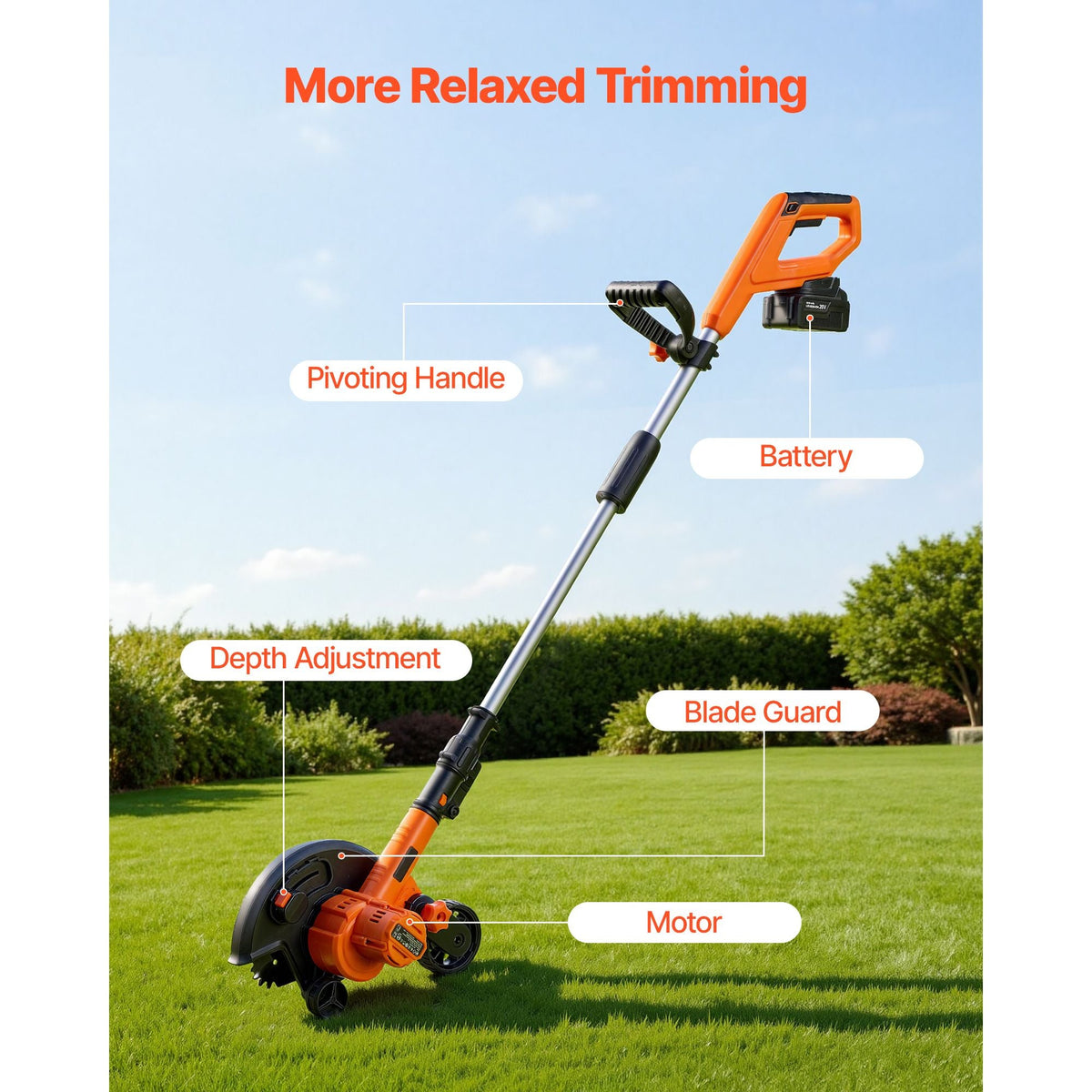 Lawn Edger, 8.8-inch Blade Length, Battery Powered Cordless Edger Lawn Tool, with 3-Position Blade Depth, 4000 mAh Battery and Charger Included, for Lawns, Driveways, Yards, and Sidewalk Edges