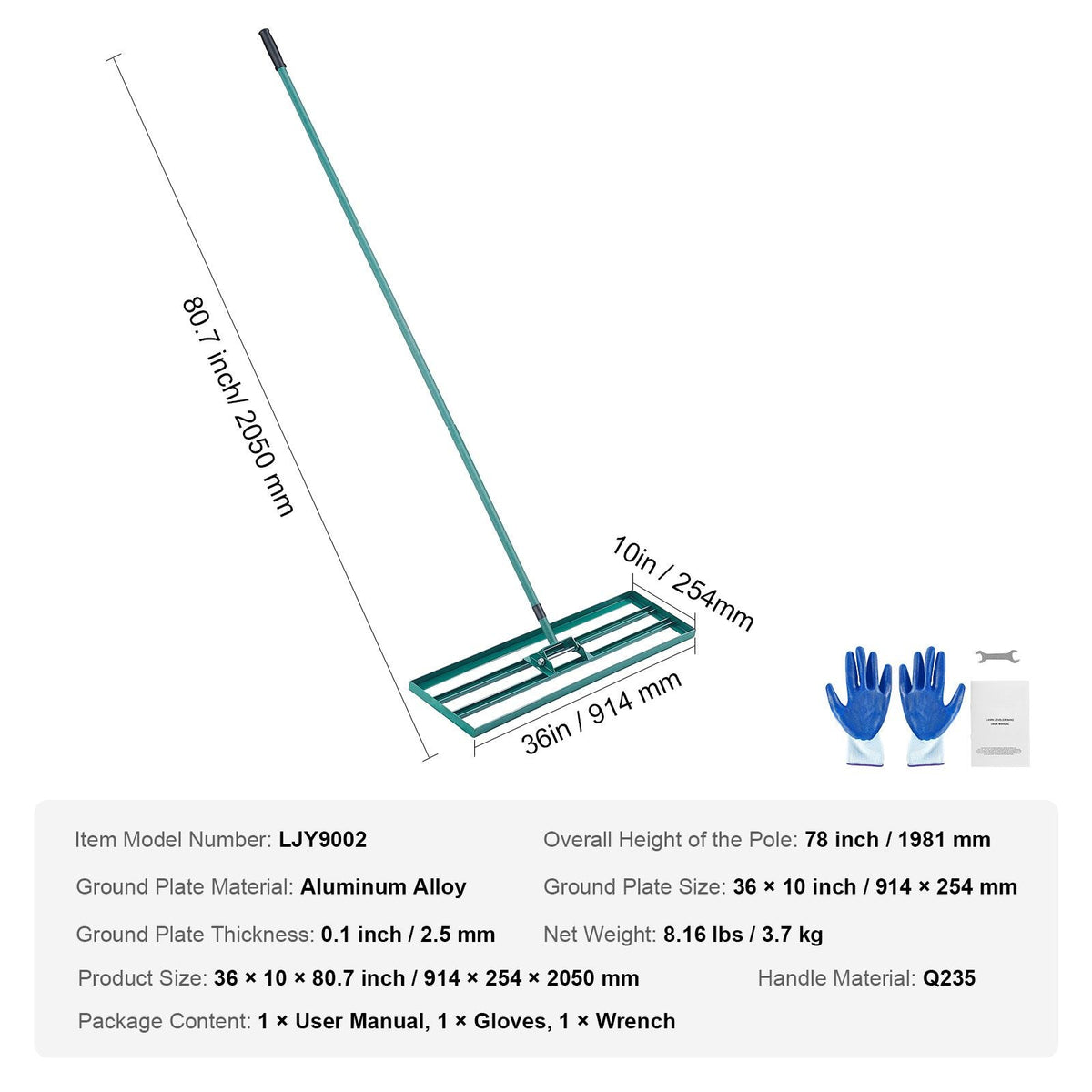 Lawn Leveling Rake, 36"x10" Level Lawn Tool, Heavy-duty Lawn Leveler with 78" Steel Extended Handle, Yard Leveling Rake Suit for Garden, Golf Lawn, Farm