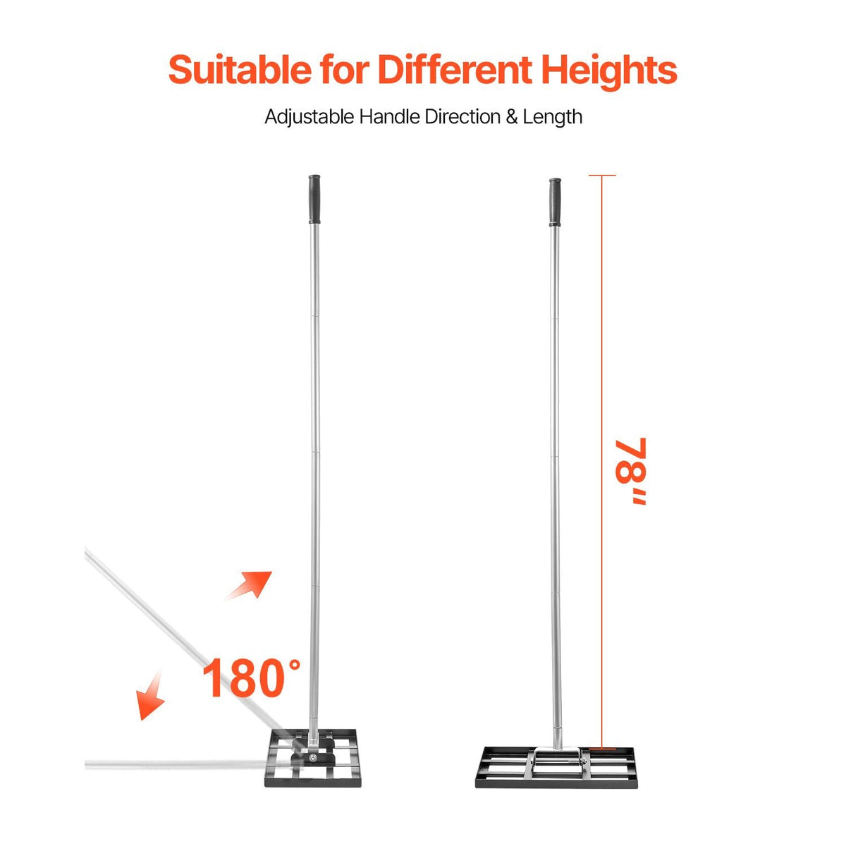 Lawn Leveling Rake, Lawn Leveler with 78 in Handle, 17x10 in Ground Plate, Rust-Resistant Carbon Steel Soil Leveler, 5 Heights Adjustable, Effort Saving Lawn Leveling Tool for Yard Golf Court
